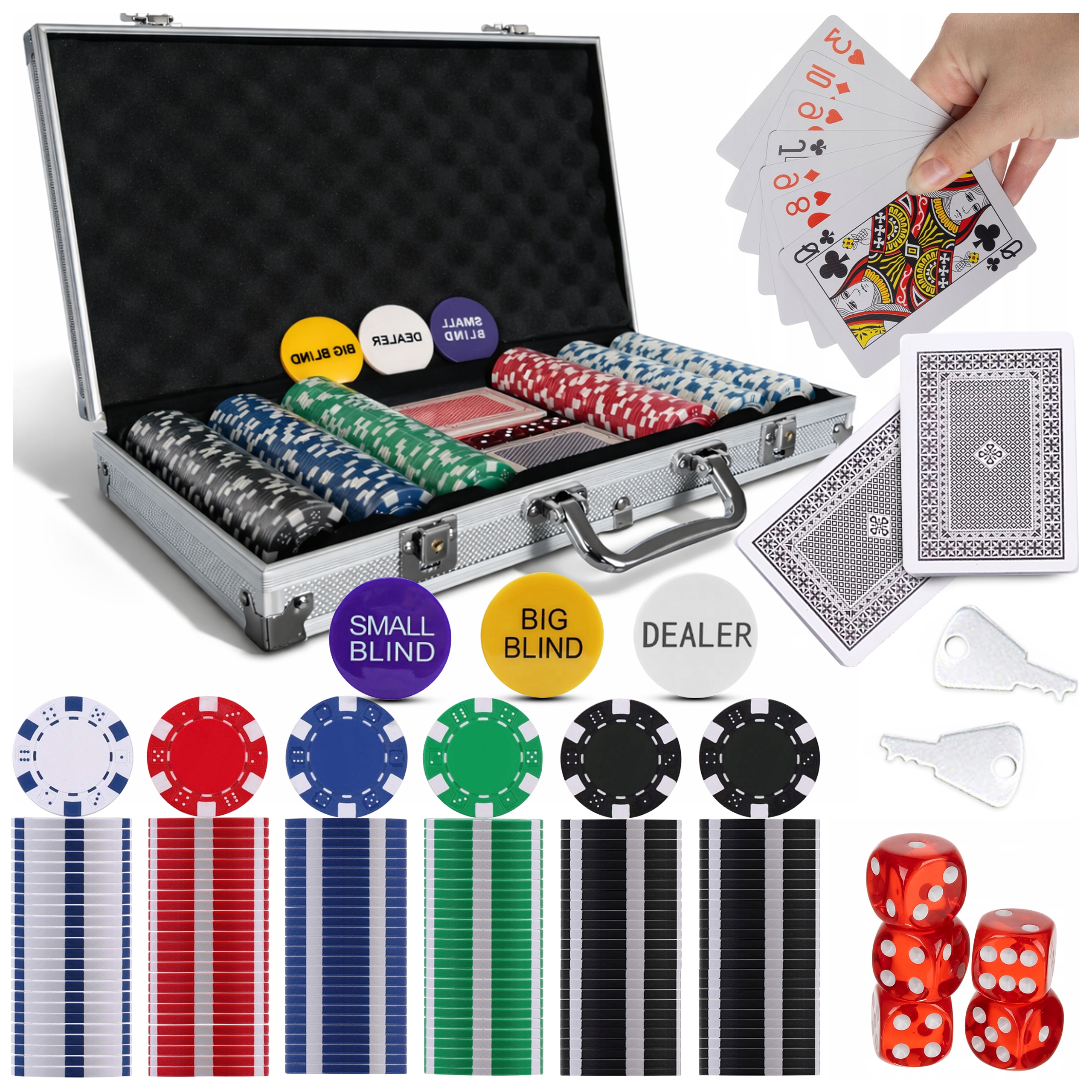 ZESTAW DO POKERA WALIZKA TEXAS 300 ŻETONÓW GRA POKER BLACKJACK KOŚCI KARTY