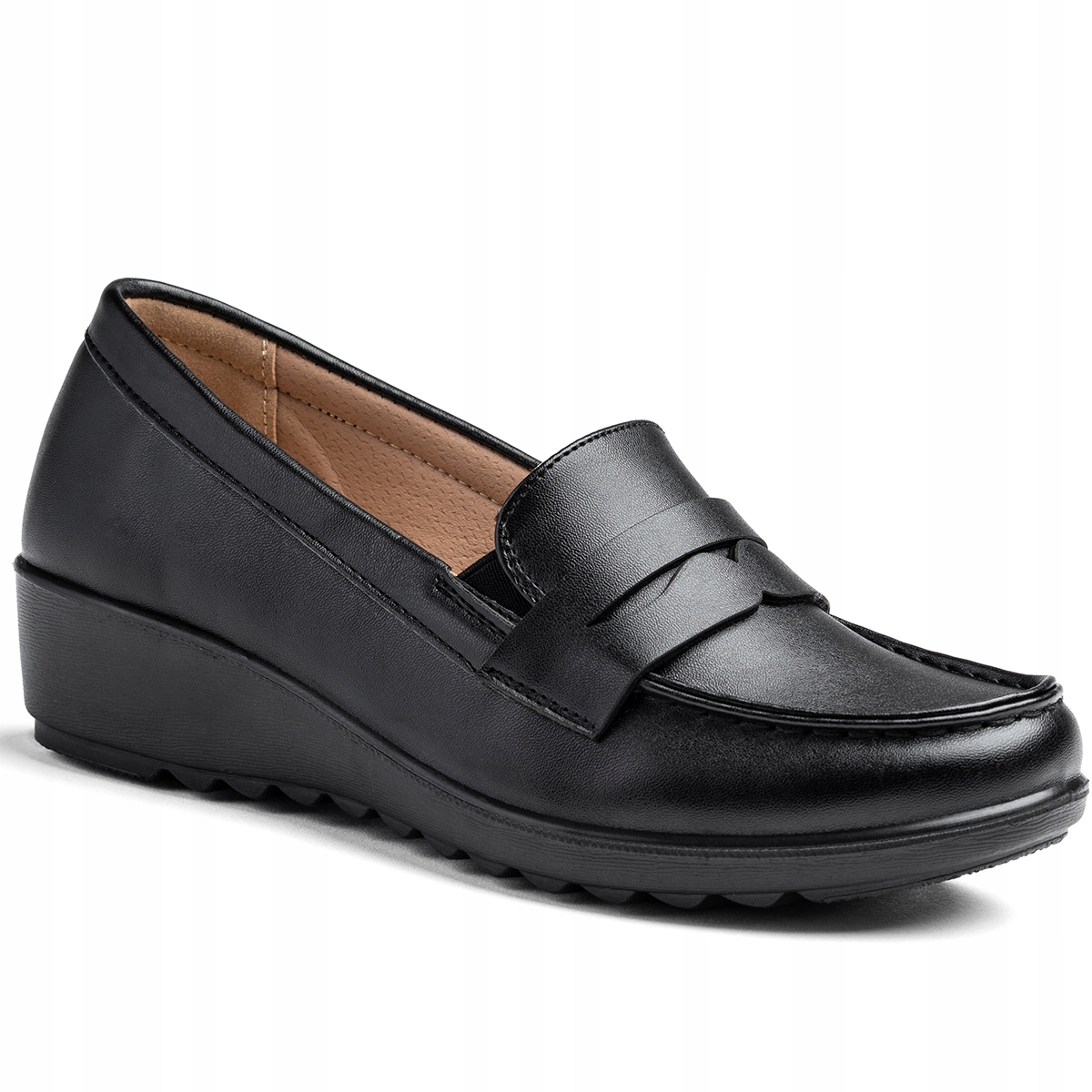 Polobotky dámské mokasíny Koturn v.kůže černé Lehké elegantní Wojtyłko 37