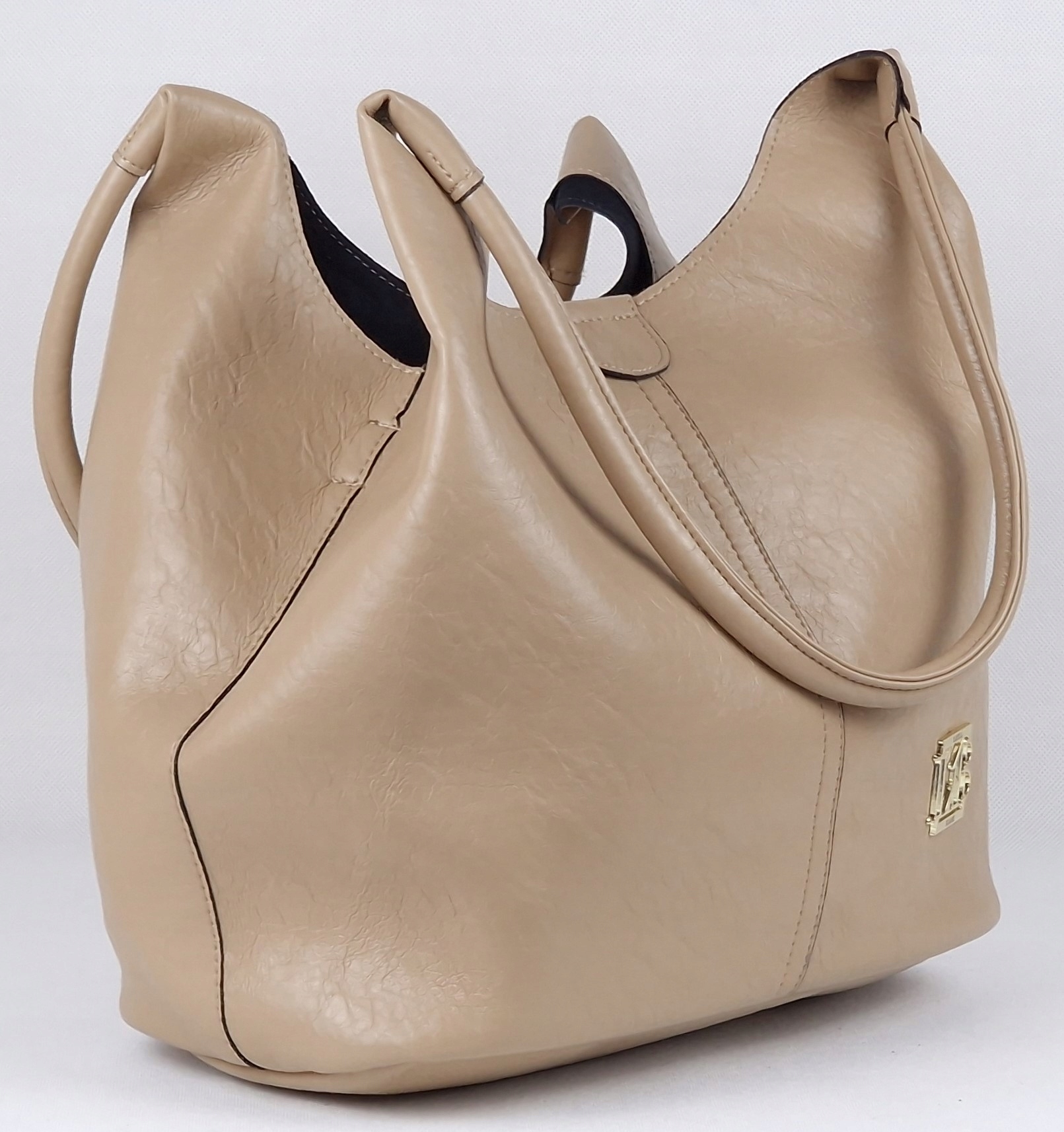 Laura Biaggi torebka shopper klasyczna skóra ekologiczna beżowa na ramię Wielkość duża (mieszcząca A4)