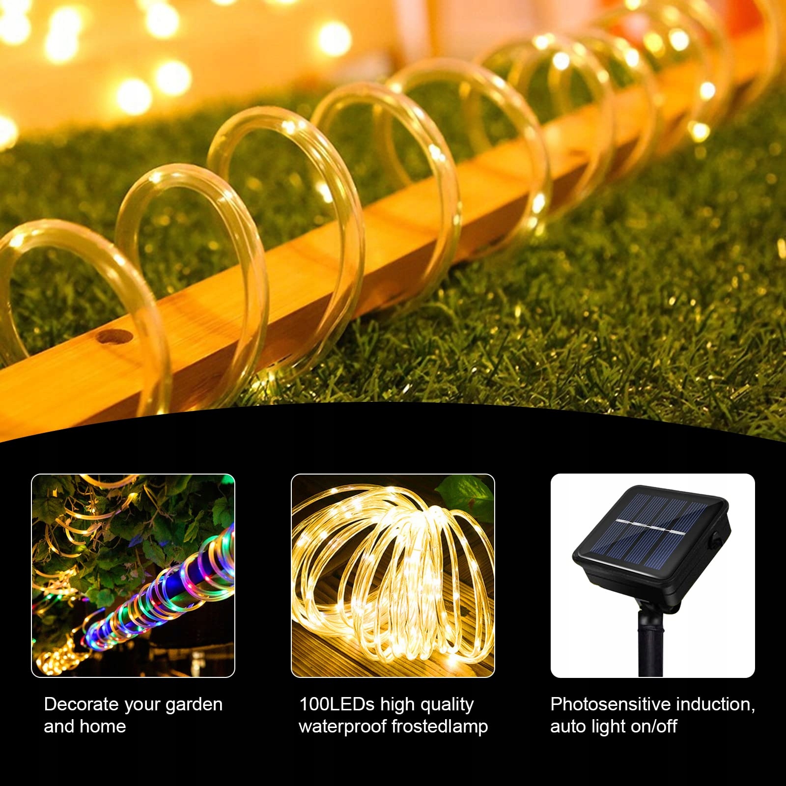 JIMACRO Zewnętrzne Lampki Girlanda Solarna LED 12m 100LED IP65 Wodoodporna — miniatura 5