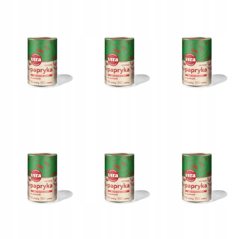 Červená konzervovaná paprika v pruzích, v nálevu 4250/2300 g Vera X6