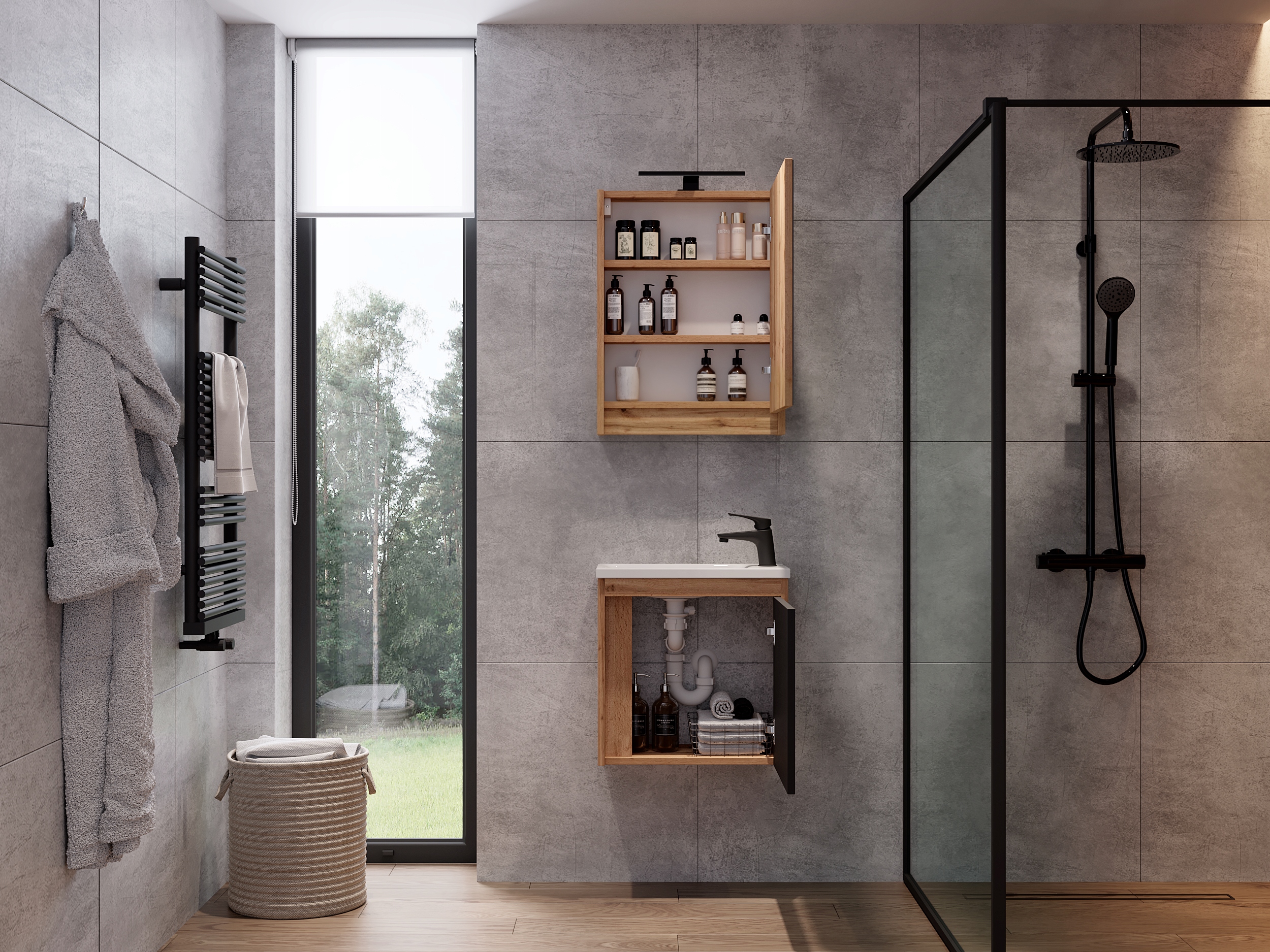 OMEBLE Szafka łazienkowa wisząca, szafka z umywalką szafka 50 cm dąb wotan Marka Omeble