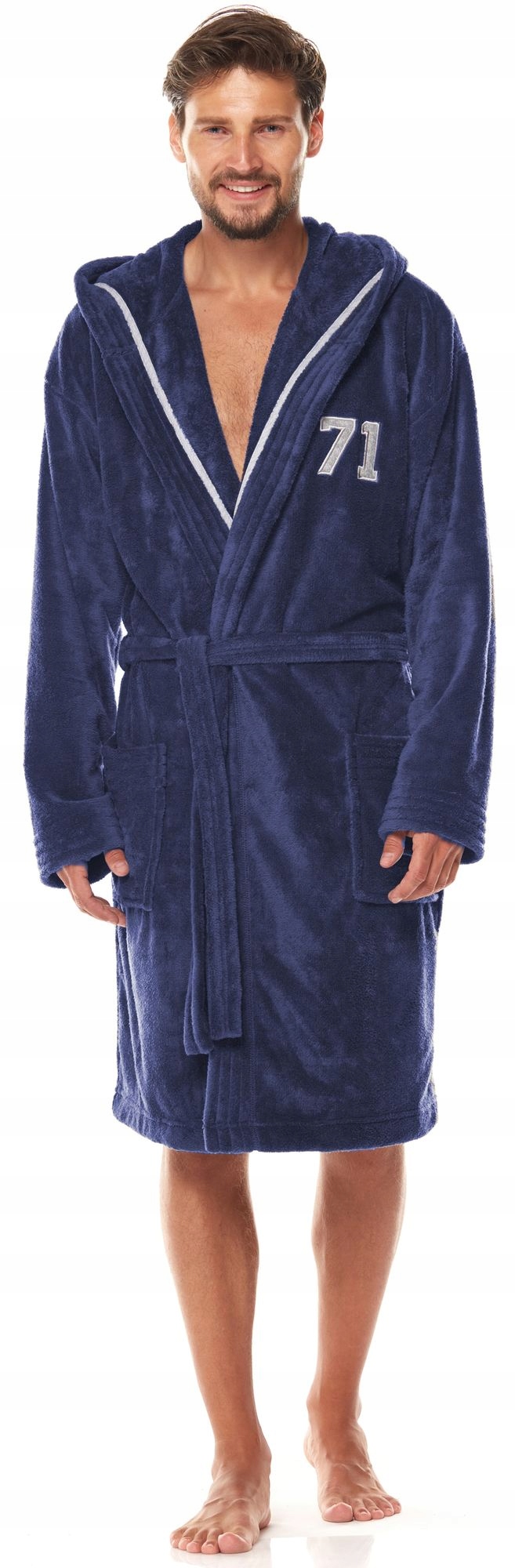 CIEPŁY MIŁY DŁUGI SZLAFROK MĘSKI Z KAPTUREM M Materiał dominujący wellsoft