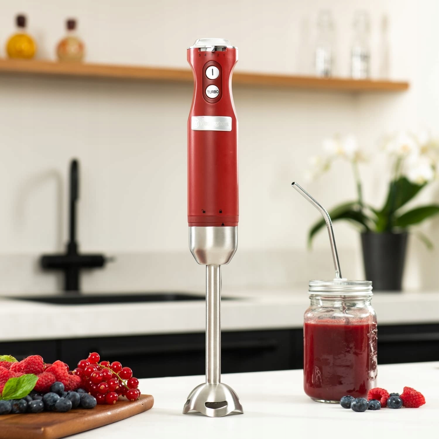 WESTINGHOUSE Retro Blender 600W 4 Prędkości Turbo Stal Czerwony — miniatura 7