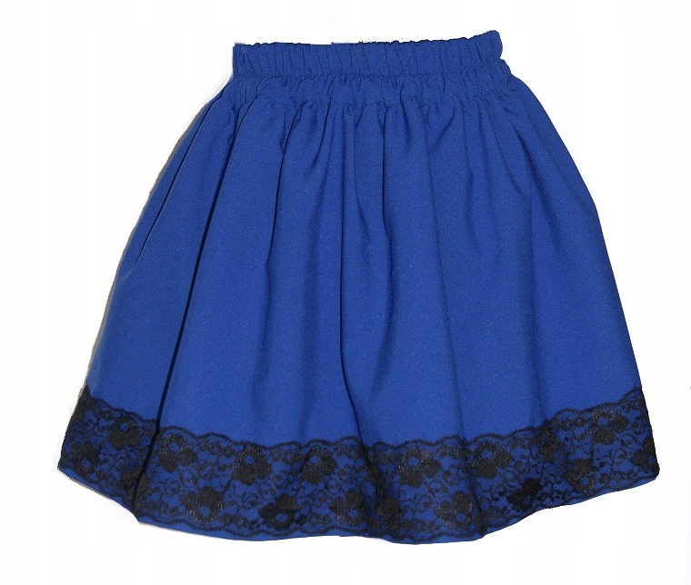 

Rozkloszowana spódnica mini, czarna koronka,szafir