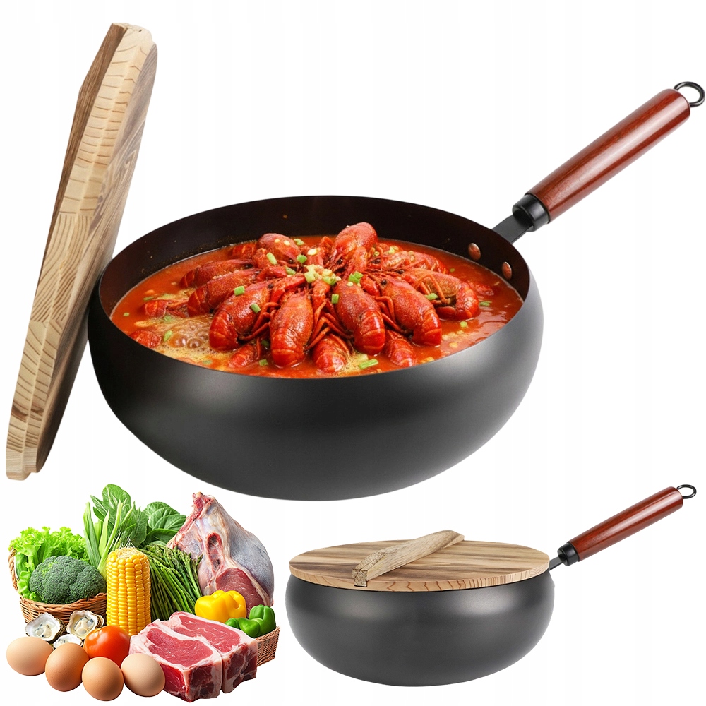 Litinový Hrnec 28 CM Kulatý S Dřevěným Víkem Pro Indukci Plynu Trouby