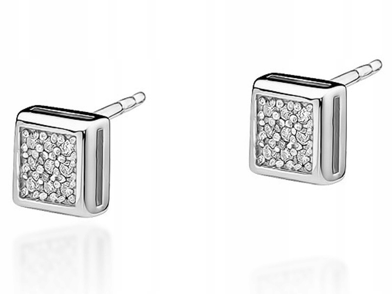 Zlaté náušnice 585 Kwadraciki S Brilianty 1,50 g s diamanty na tyčince