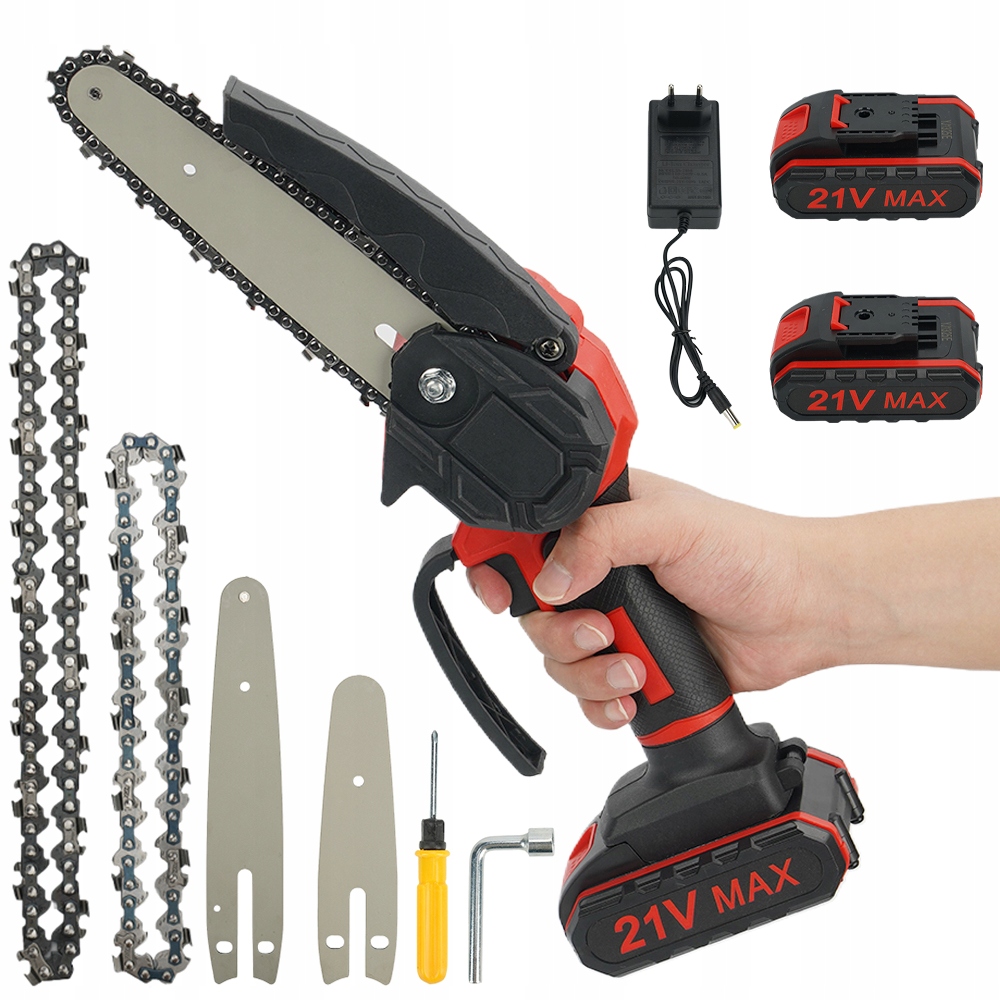 Ruční řetězová pila 21V s 2 bezpečnostními řetězy a motorem