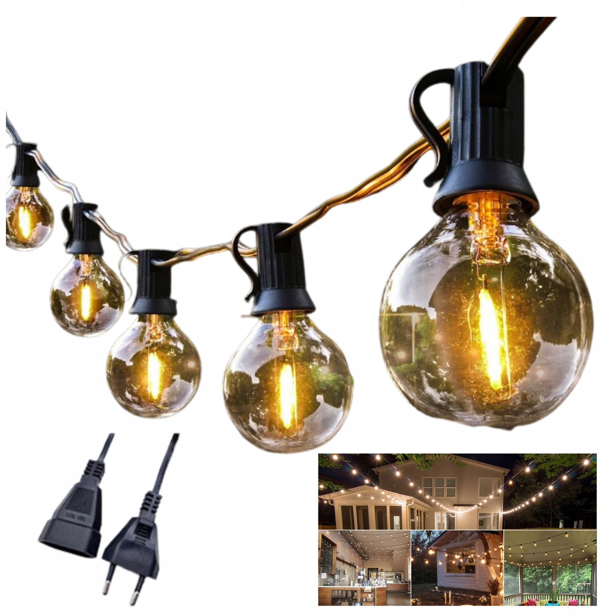 Venkovní Síťová Zahradní Girlanda 30 Led 9 M Žárovky G40 Lampy Terasa