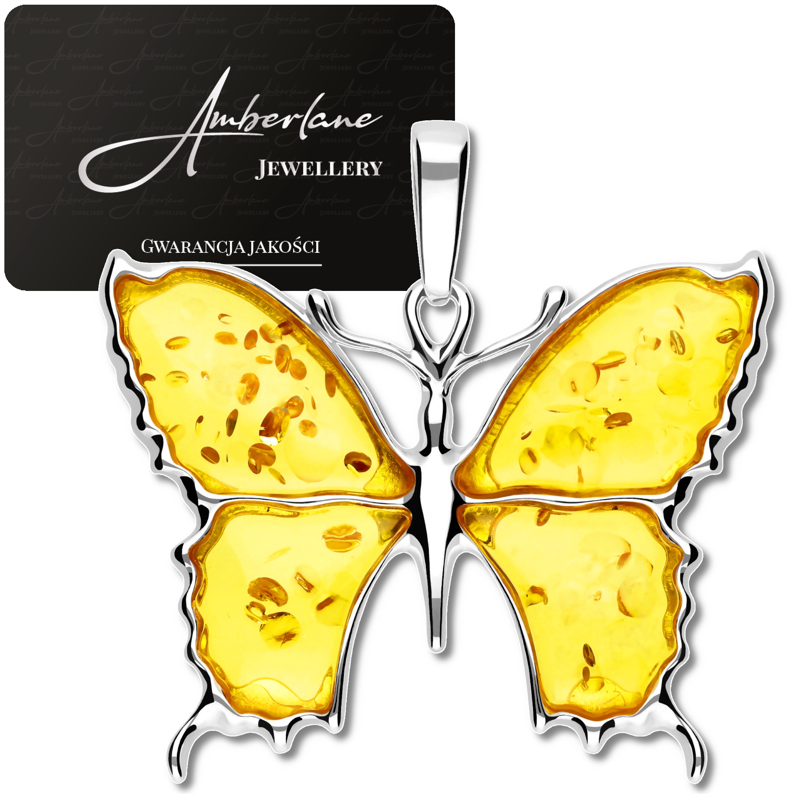 Přívěsek Jantar citronový Motýl stříbro 925 přírodní baltský jantar