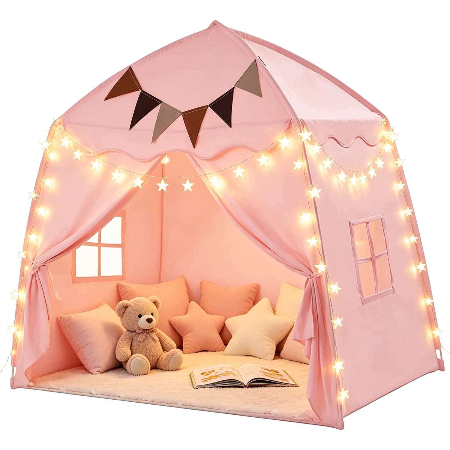 Tipi Namiot Wigwam Dla Dzieci Domek Z Lampka Led Bedee Różowy Premium Duży
