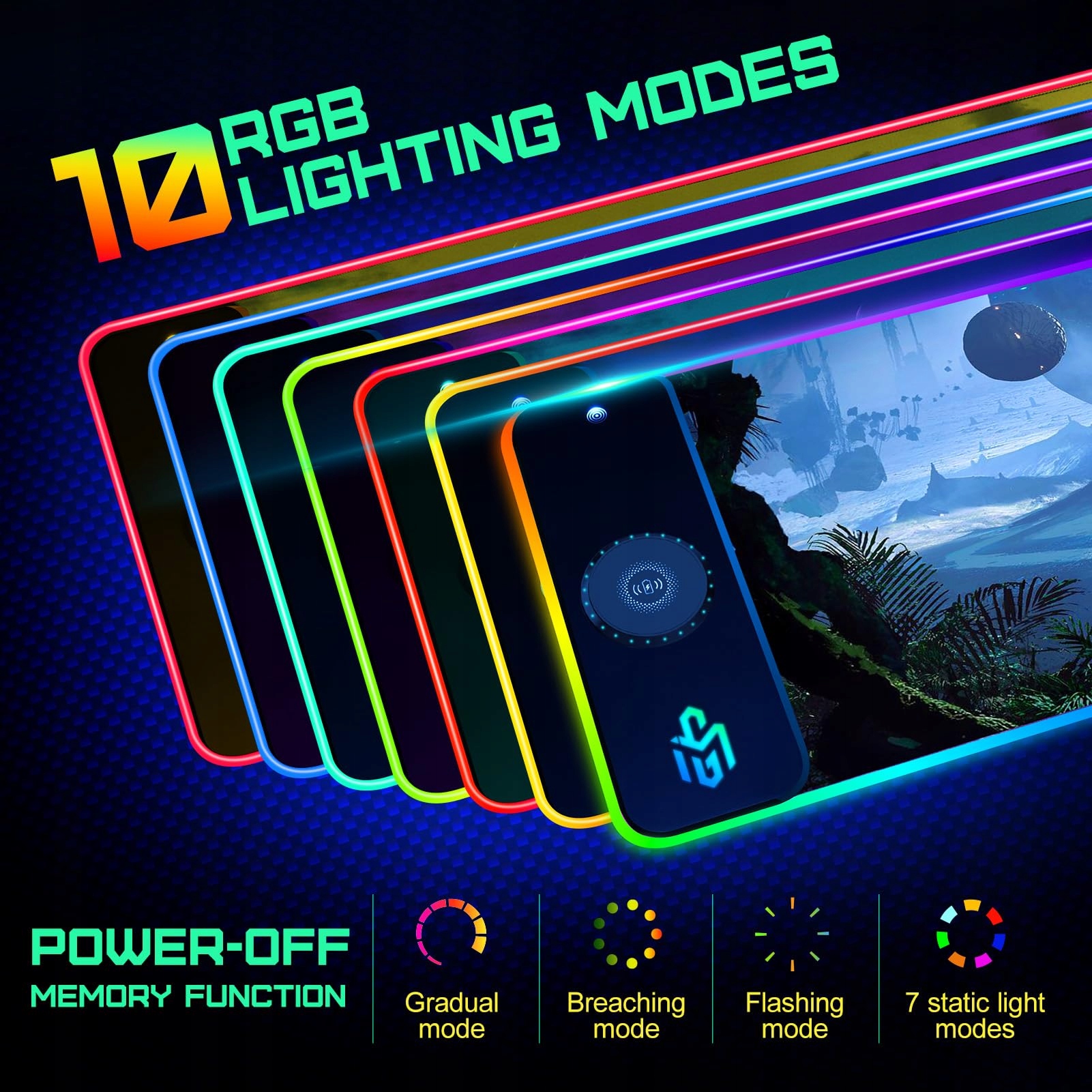 RGB PODKŁADKA GAMINGOWA LED Z BEZPRZEWODOWYM ŁADOWANIEM 15W WODOODPORNA — miniatura 3