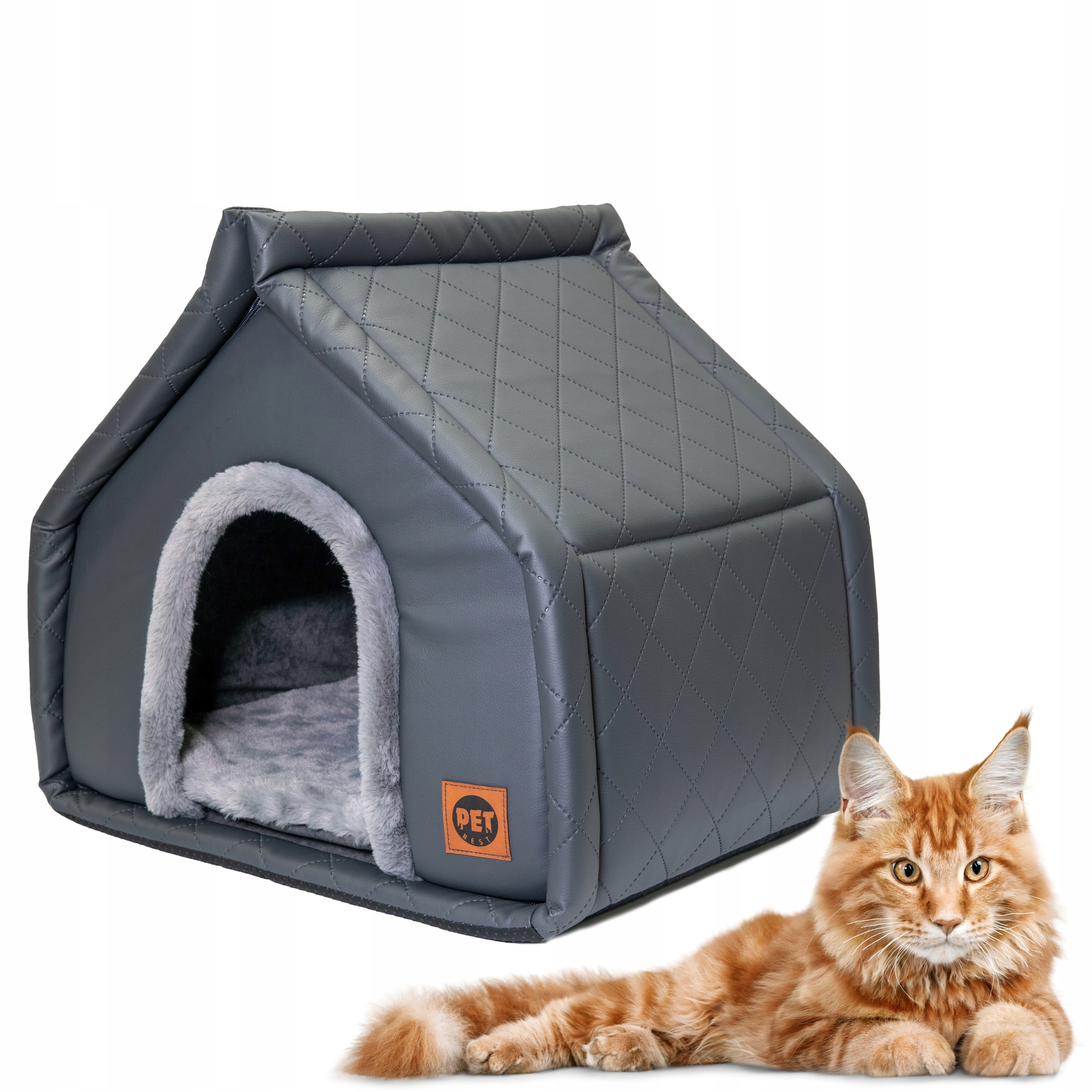 Levně Útulný Grafitový domeček Budka Pelíšek pro kočky 2v1 52x42cm Měkké