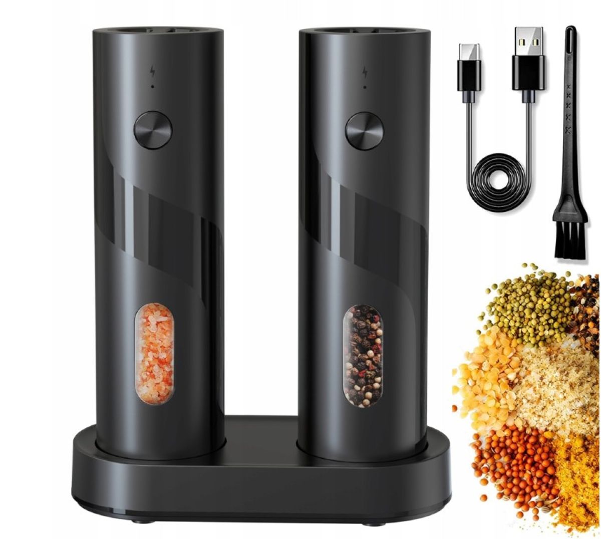 Młynki Elektryczne Do Soli I Pieprzu Zestaw 2-SZTUKI Ładowanie Na Usb