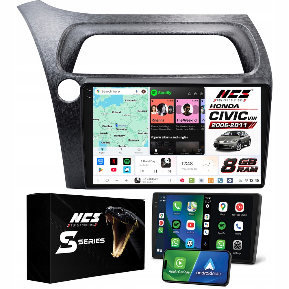 Rádio Navigace Ncs DS9 Honda Civic VIII 2006-2011 Android 8GB Lte 9″