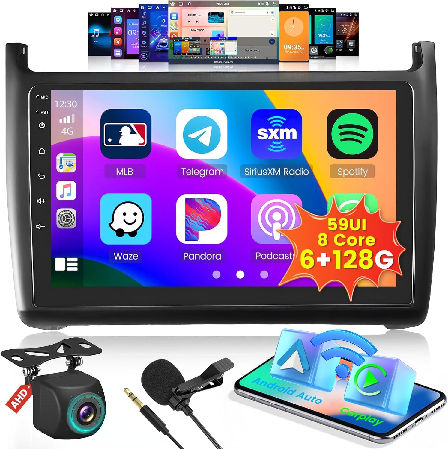 Autorádio Hikity 9" 6G+128G Gps WiFi BT5.0 pre Vw Polo 2011-2016