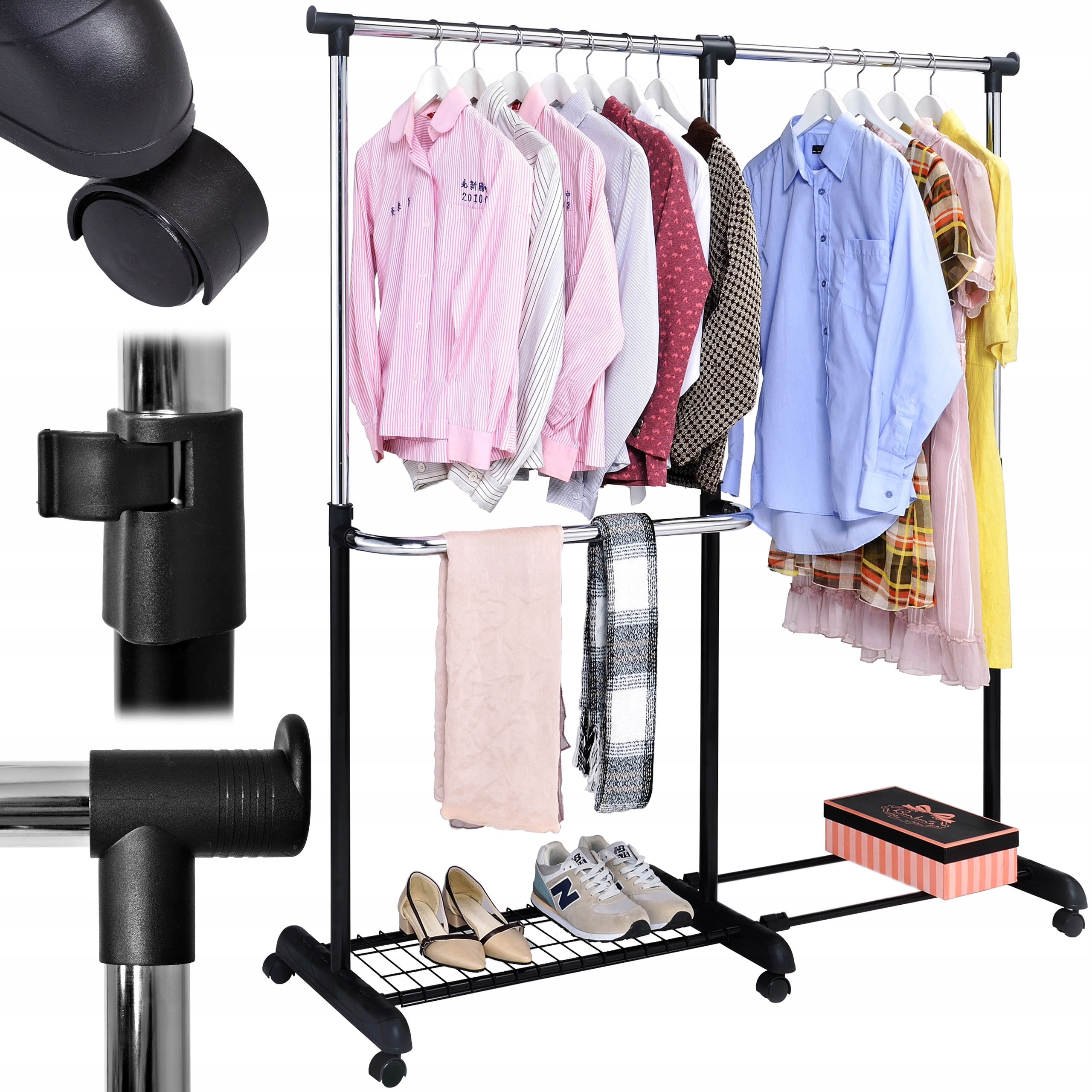 Mobilní Věšák Na Kolečkách Na Oblečení, Šatní Skříň, Nastavitelný, Černý