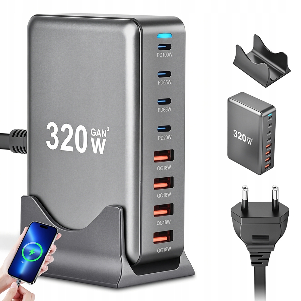 Rychlá nabíječka pro telefon a notebook Usb Pd Qc Síťový napájecí adaptér GaN 320W