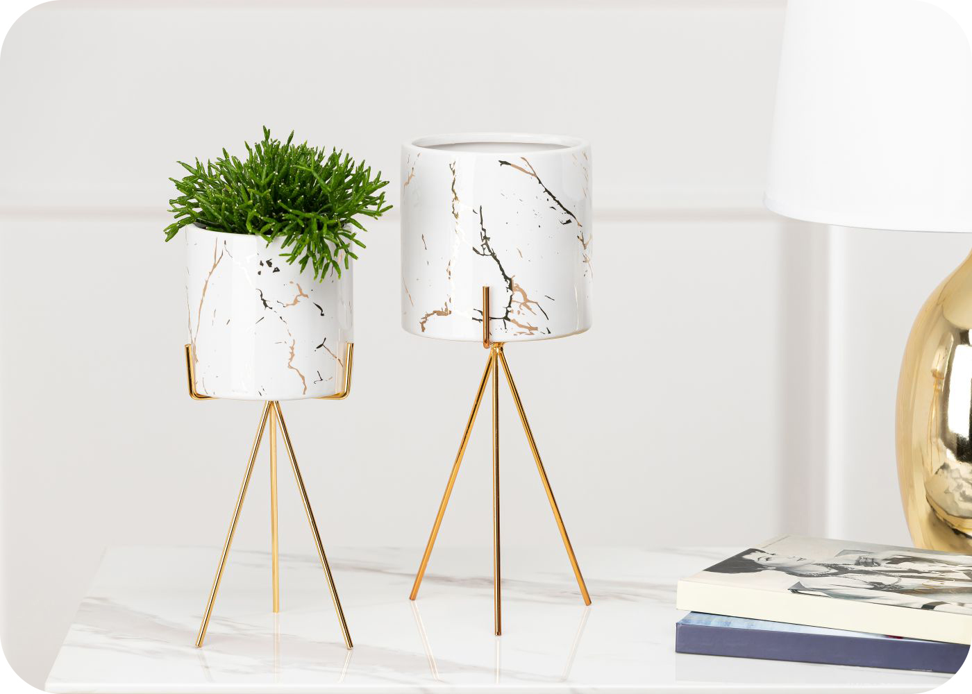 Osłonka doniczka WHITE marmur 32cm GLAMOUR Metal Marka HowHomely