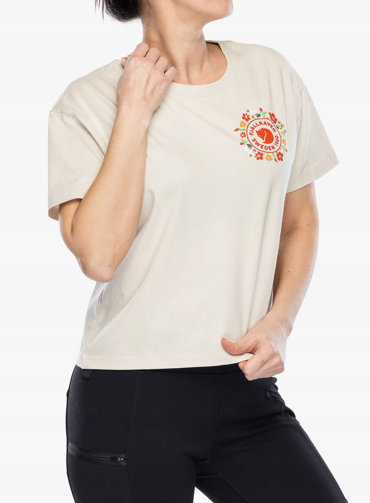 Koszulka z nadrukiem damska Fjallraven Fjallblomster Logo T ch. white L