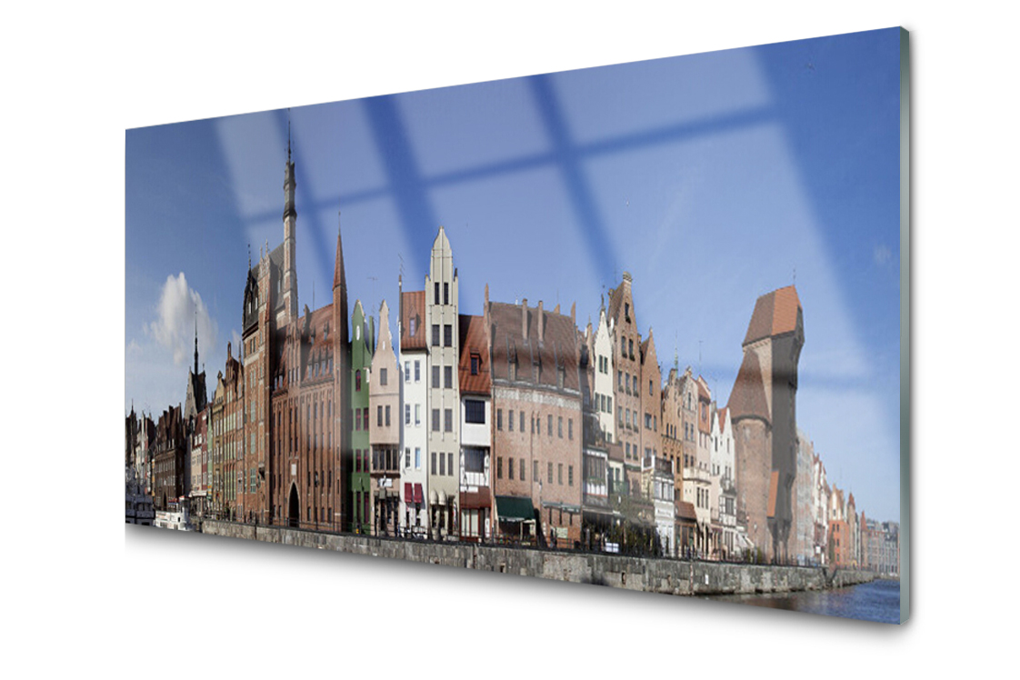 

Panel szklany dekor Miasto Domy 140x70 + Klej