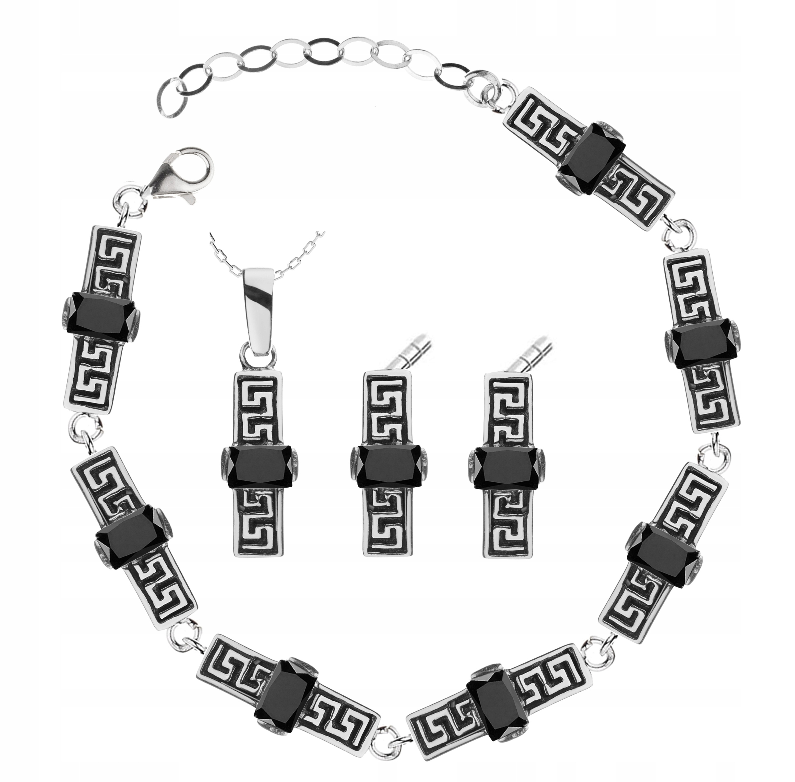 

Komplet Biżuterii Grecki Wzór Czarne Cyrkonie