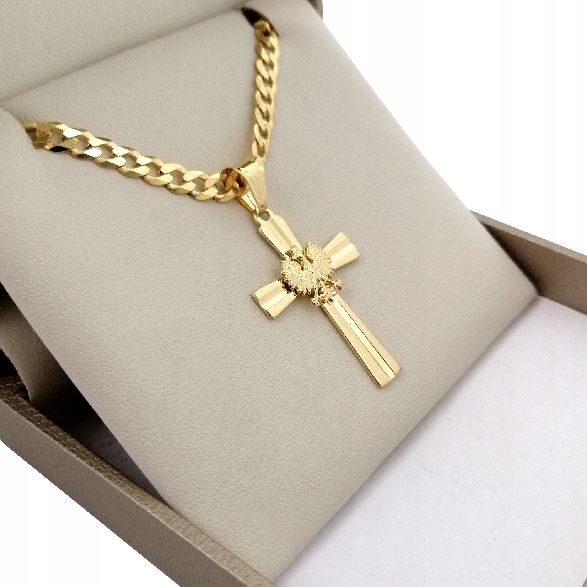 ZŁOTY ŁAŃCUSZEK GARIBALDI+KRZYŻYK GODŁO 925 PREZENT DLA CHŁOPCA NA KOMUNIĘ Stan opakowania oryginalne