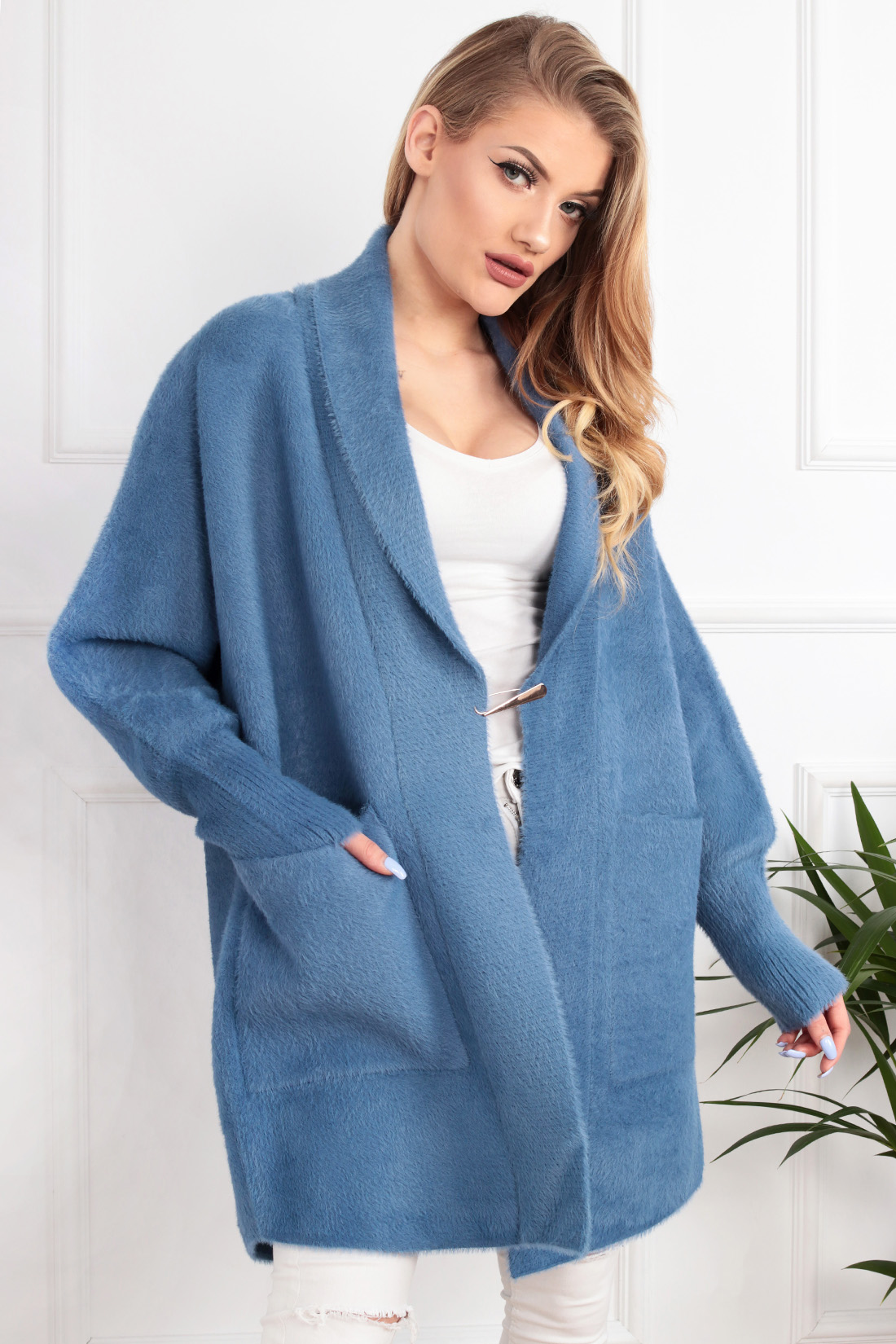 ALPAKA DAMSKA PŁASZCZ KURTKA SWETER CIEPŁA DŁUGA KOŁNIERZ WYGODNA 2044 Dekolt inny