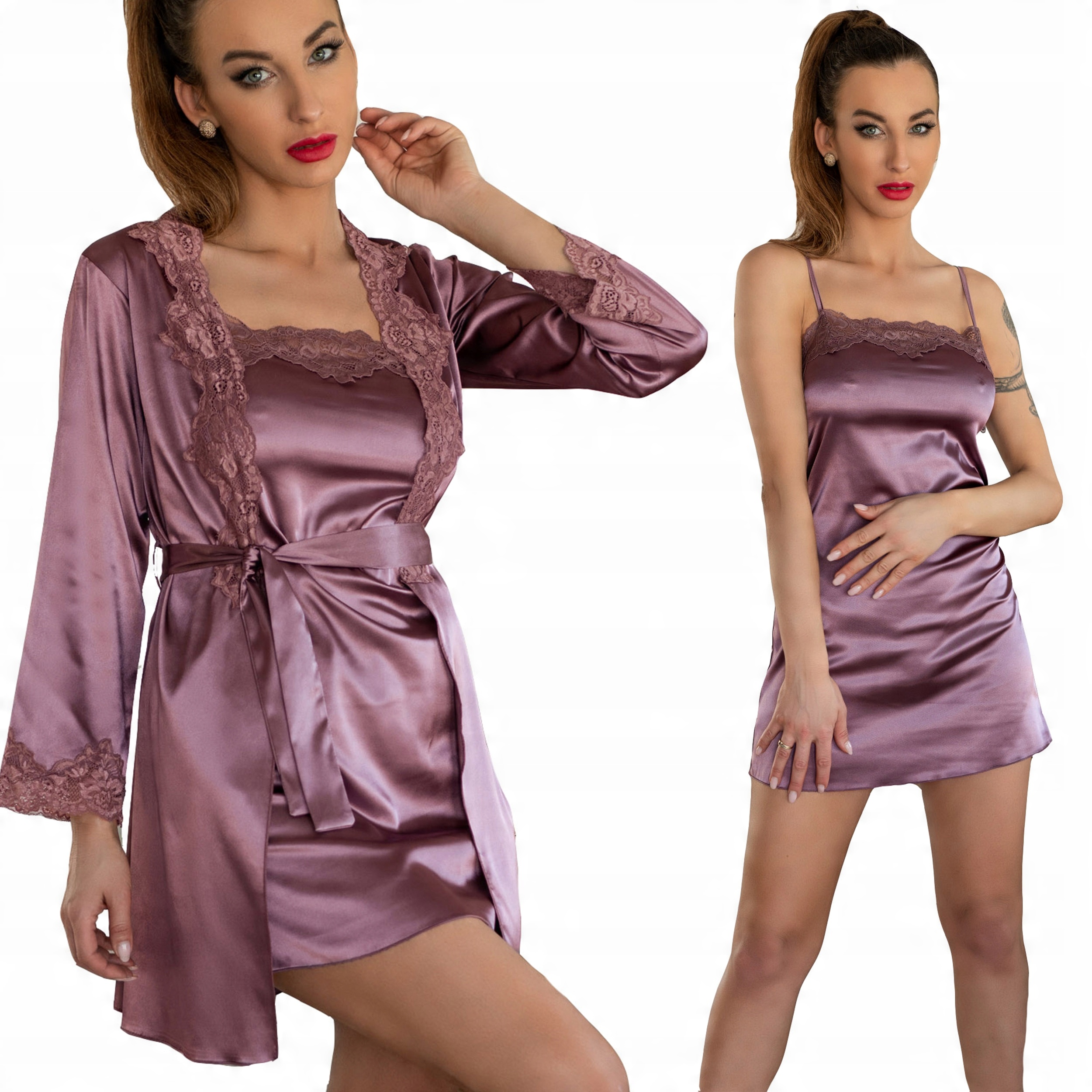 

Elegancki Satynowy Szlafrok i Halka i Stringi L/XL