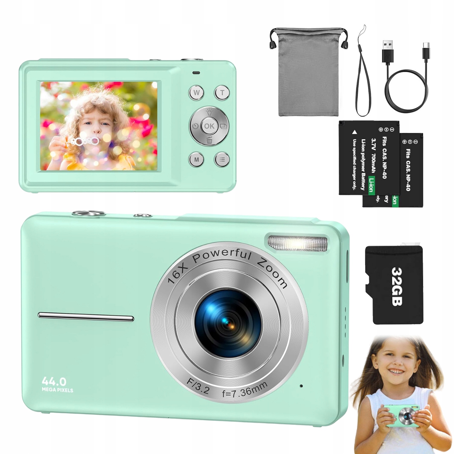 Digitální Fotoaparát Hd 1080P 44MP 16X Zoom 32GB Karta +2 Baterie