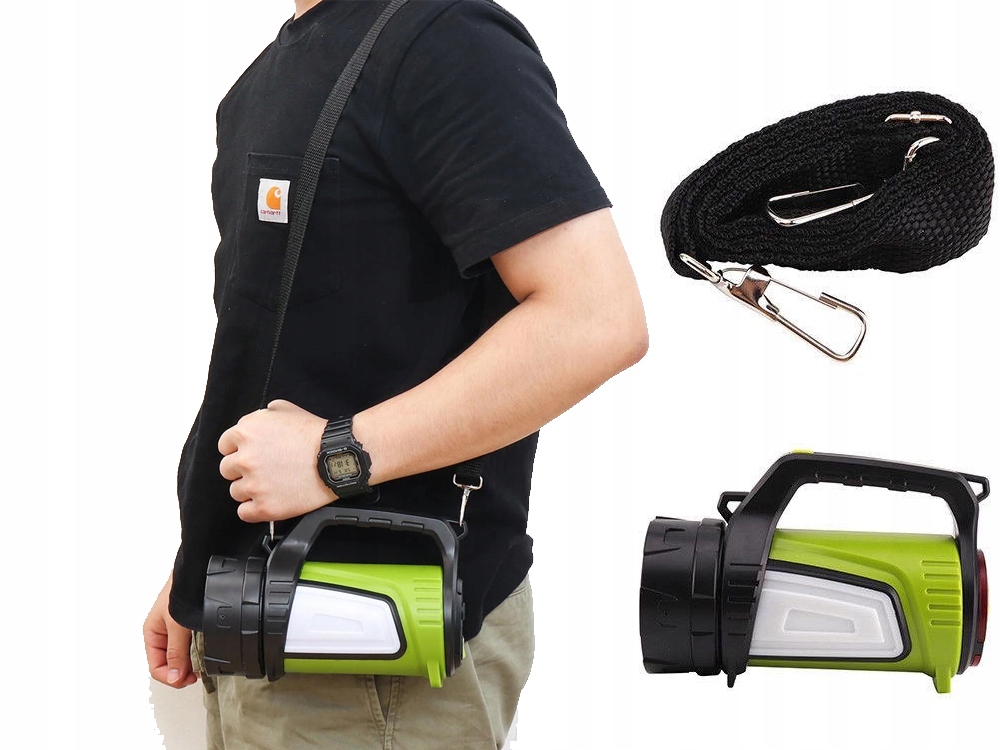 LATARKA AKUMULATOROWA LED SZPERACZ MOCNA POWERBANK REFLEKTOR PASEK NA RAMIĘ Model JS-881B