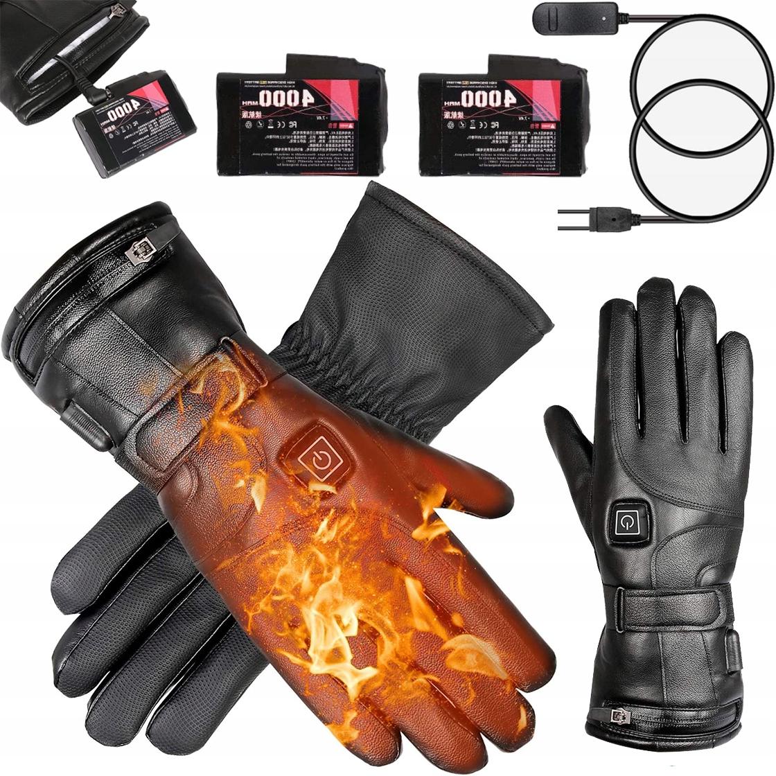 Unisexové Vyhřívané Kožené Zimní Rukavice 4000MAH Pro Venkovní Použití