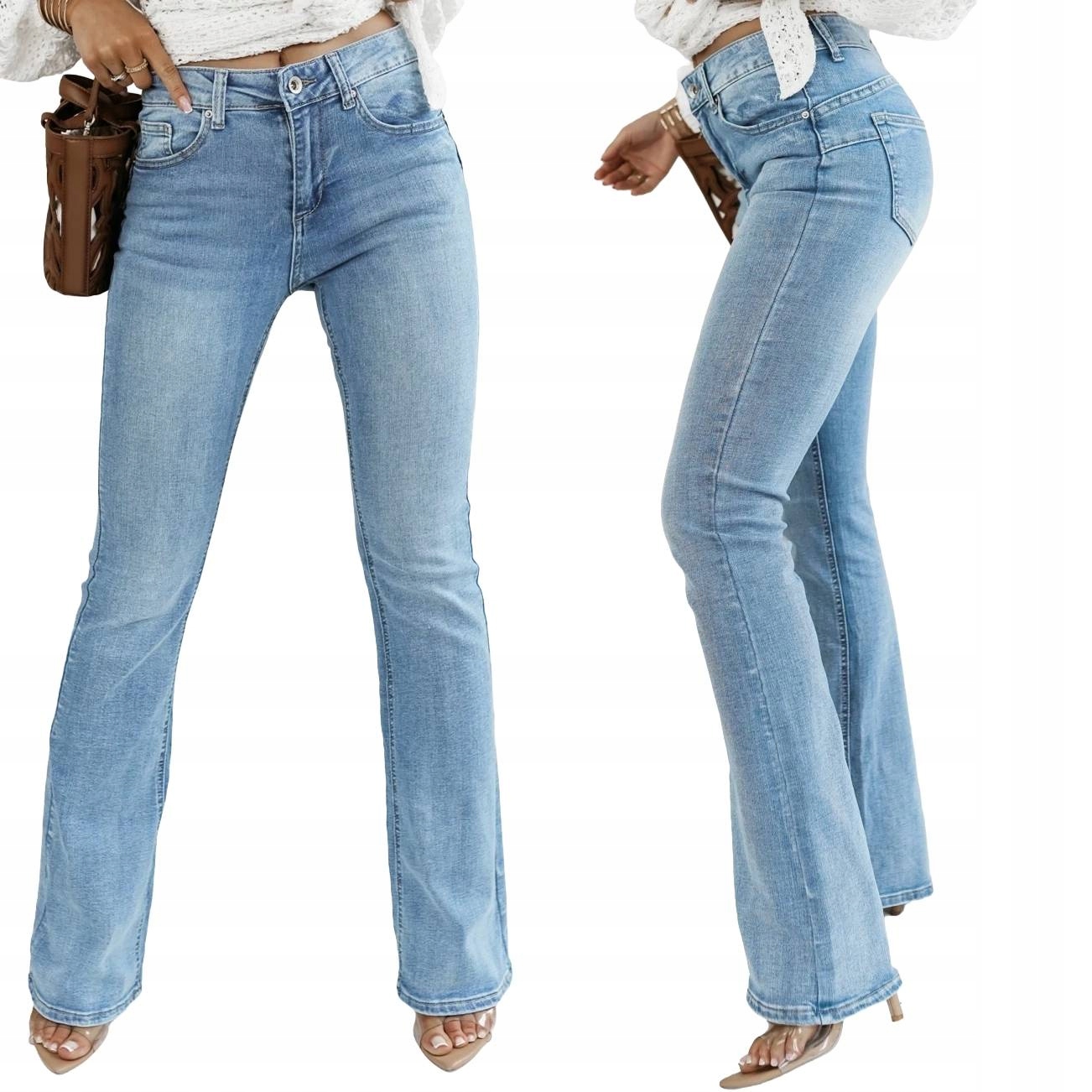 (36-44) Dámské Džínové Zvonové Kalhoty Flare Fit Zeštíhlující 42/XL