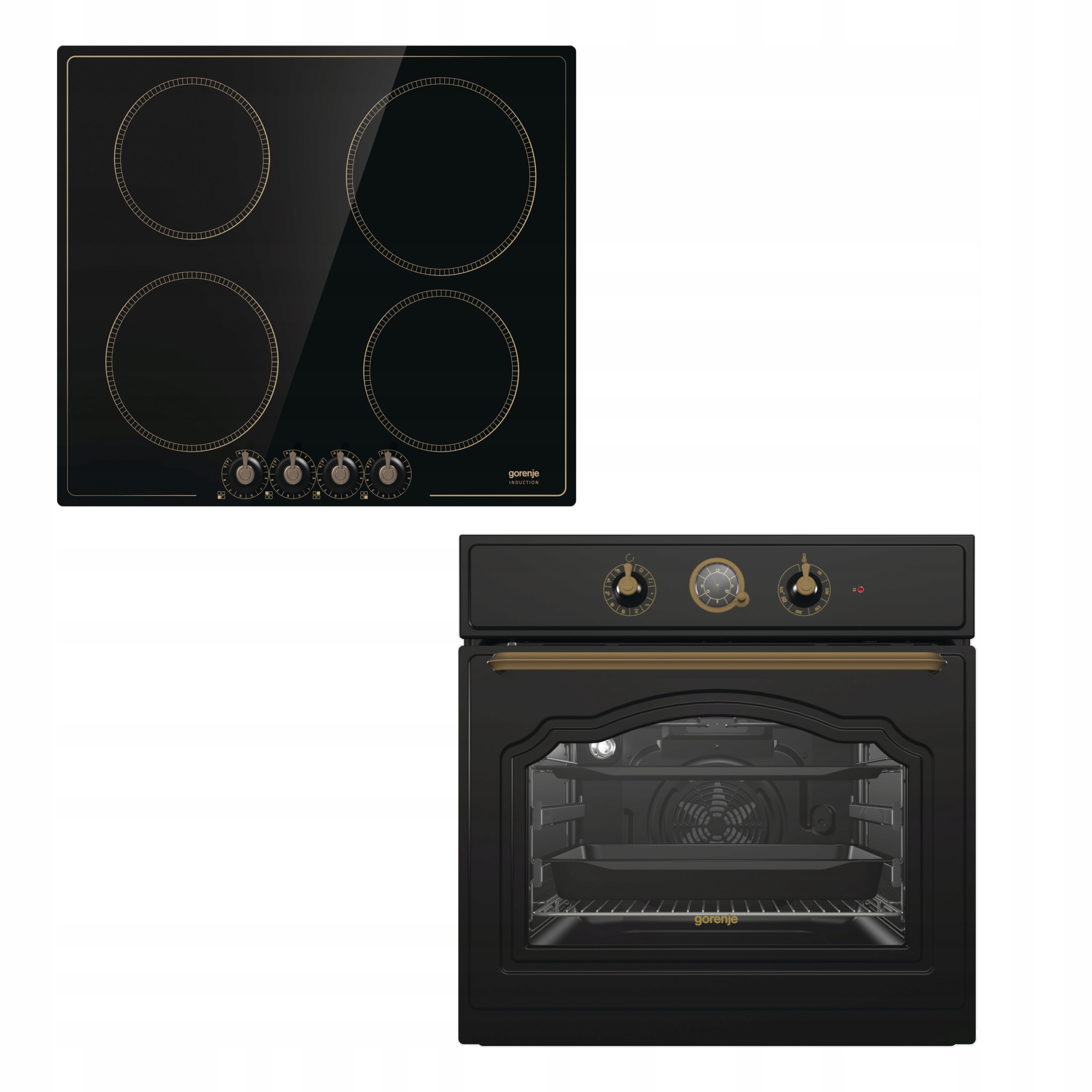 Черный набор бытовой техники ретро духовка + индукционная плита в .