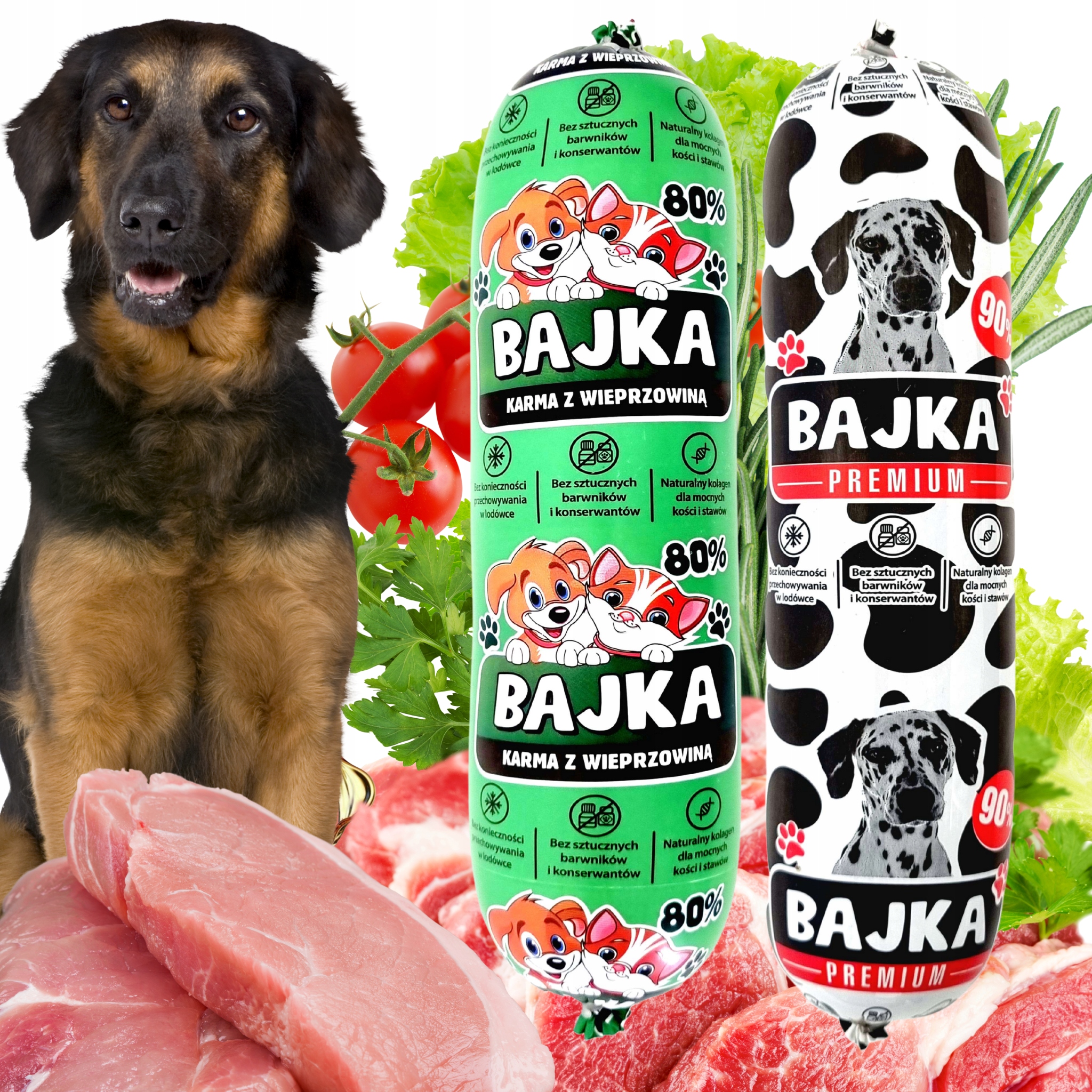 Levně Krmivo pro psa mokrá tyčinka Bajka 80 % a 90 % masa vepřové maso 19 kg