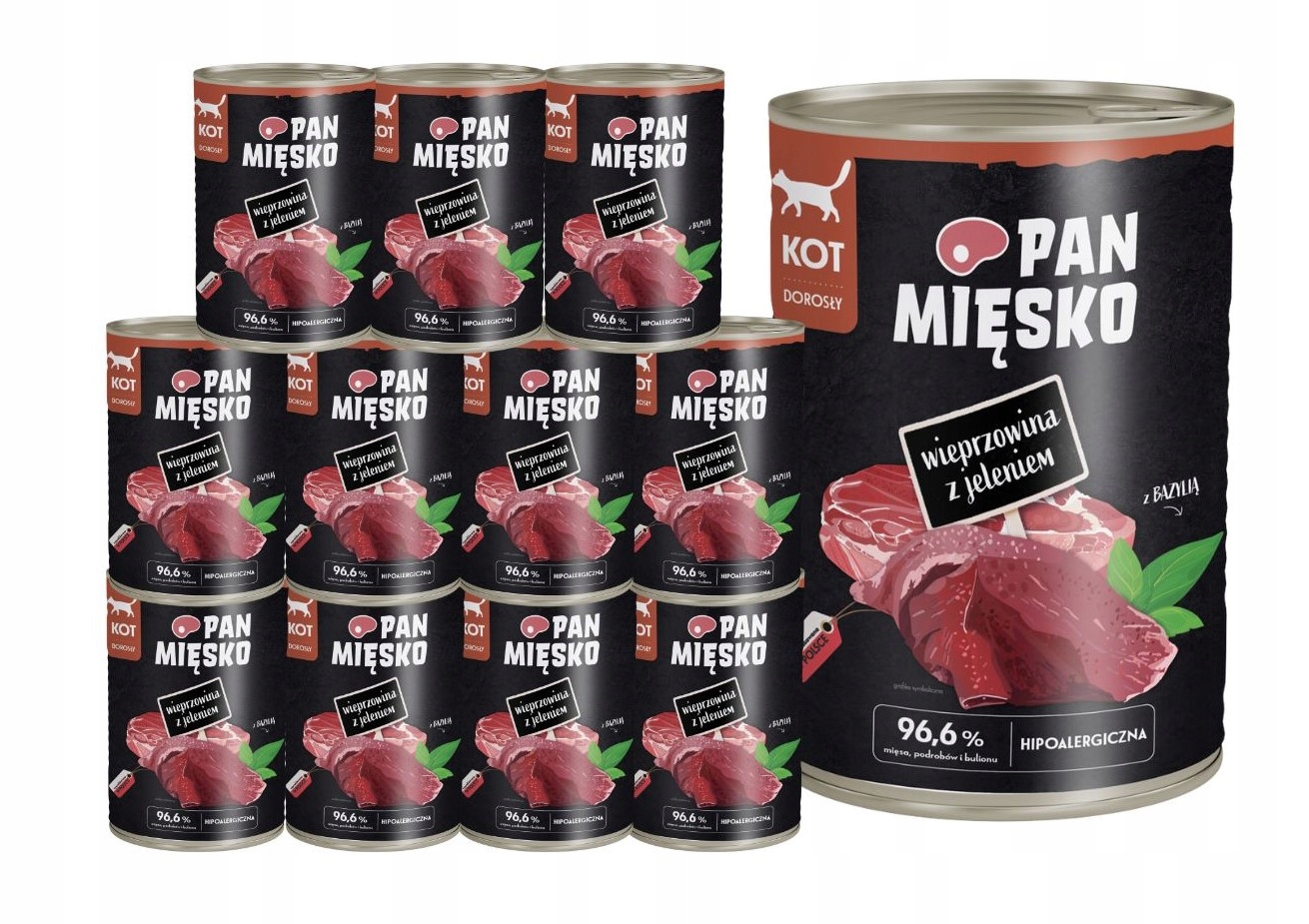 Levně Pan Mięsko Krmivo mokré pro kočky Vepřové s jelenem 12x400g
