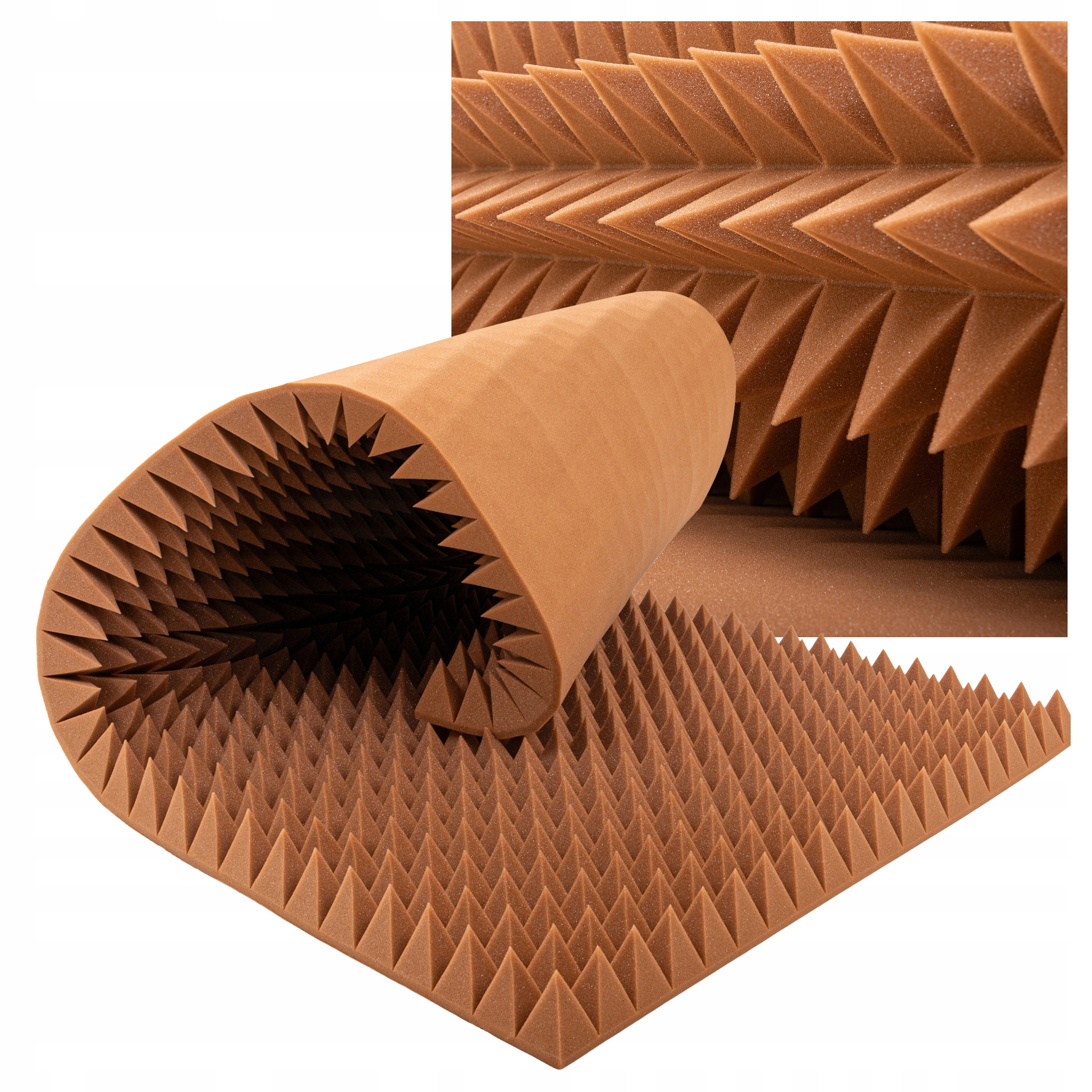 Pěna Pyramida hnědá 8 cm ztlumující odrazy zvuku na stěně bez lepidla