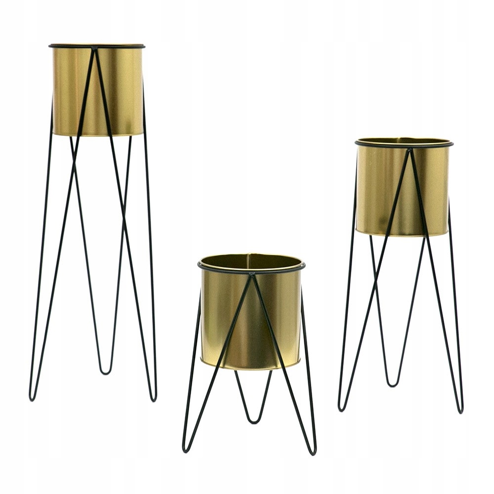 DONICZKA METALOWA CZARNA ZŁOTA KPL 3 ZE STOJAKIEM