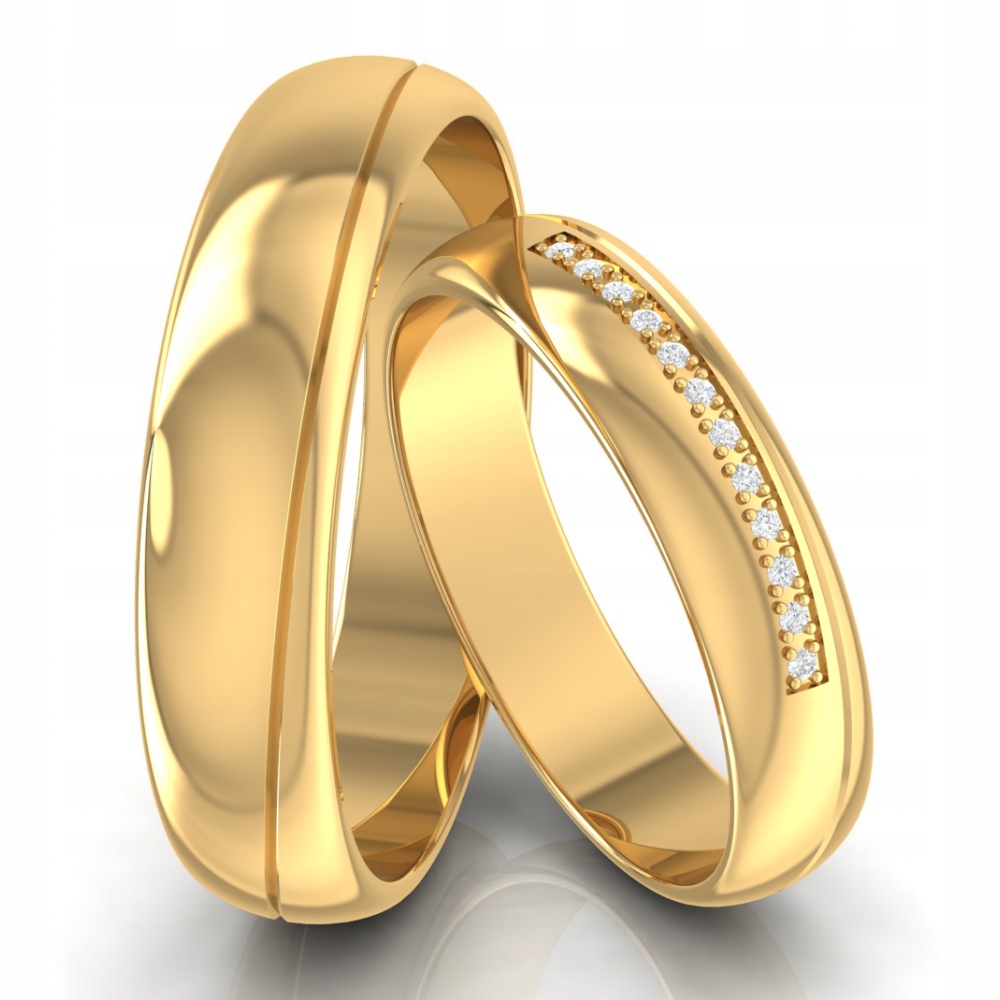 OBRĄCZKI ŚLUBNE RZĄD CYRKONI ZŁOTO 333 GRAWER PARA