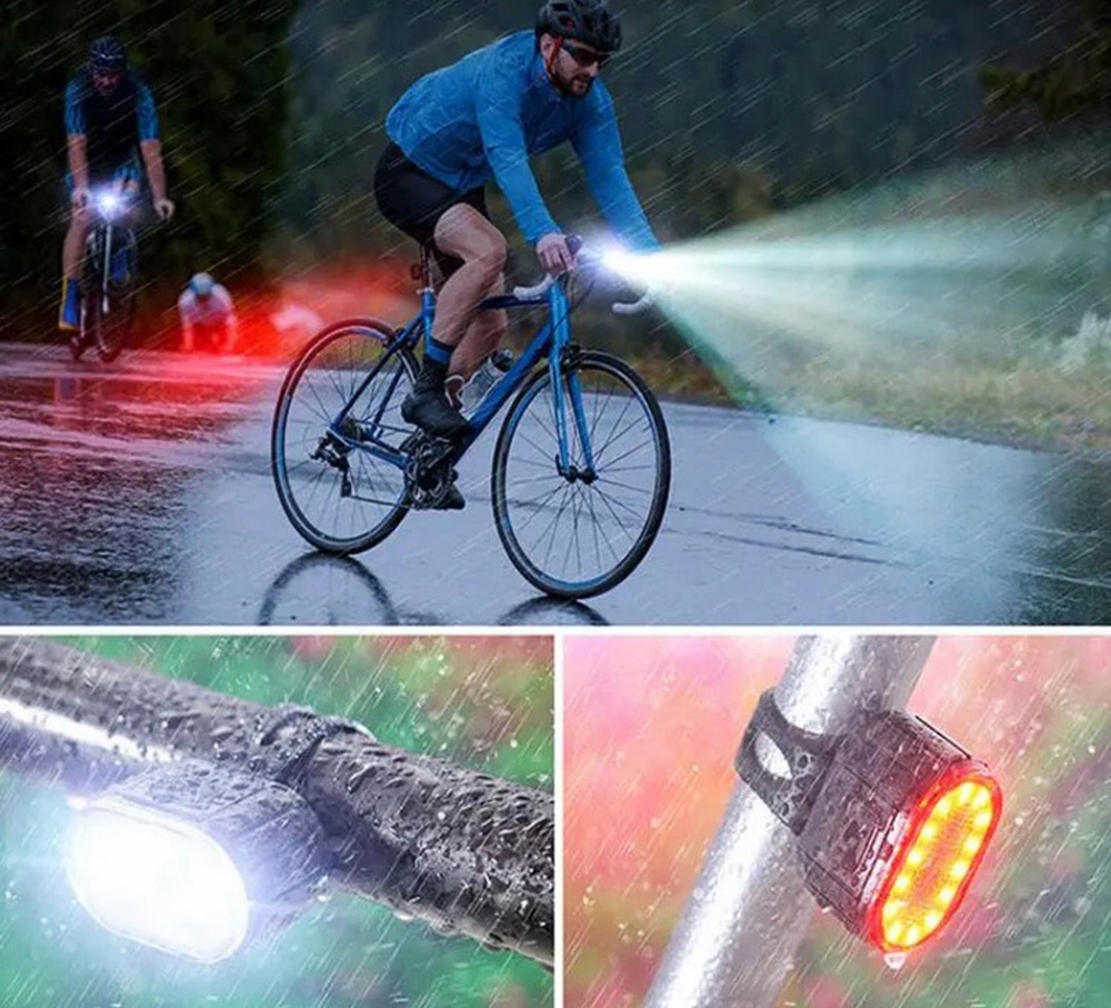 Lampka Rowerowa Światło PRZÓD TYŁ LED na rower kierownicę MOCNA AKUMULATOR Model 6001899