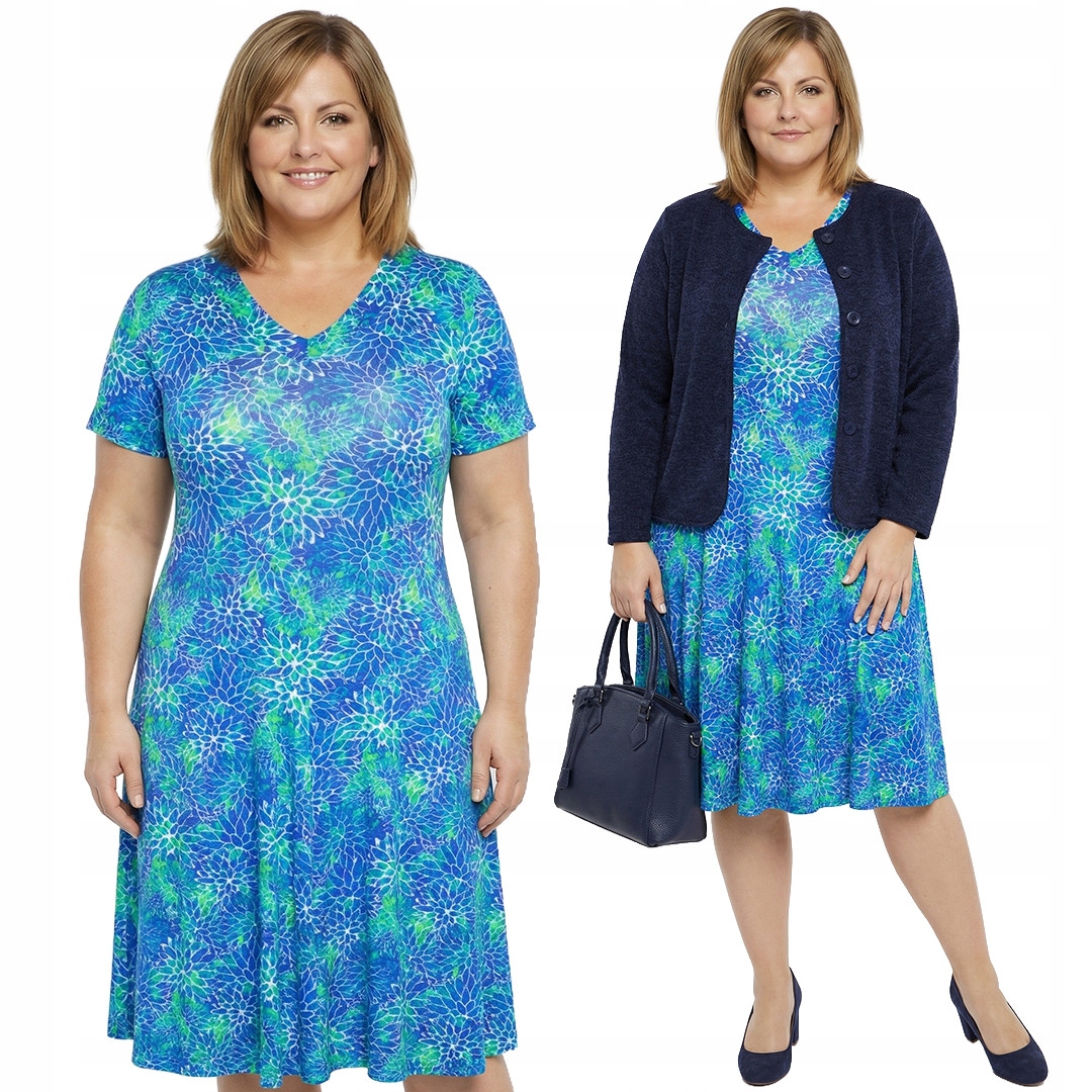 Šaty modro-zelená s bílými květy plus size velikost 50