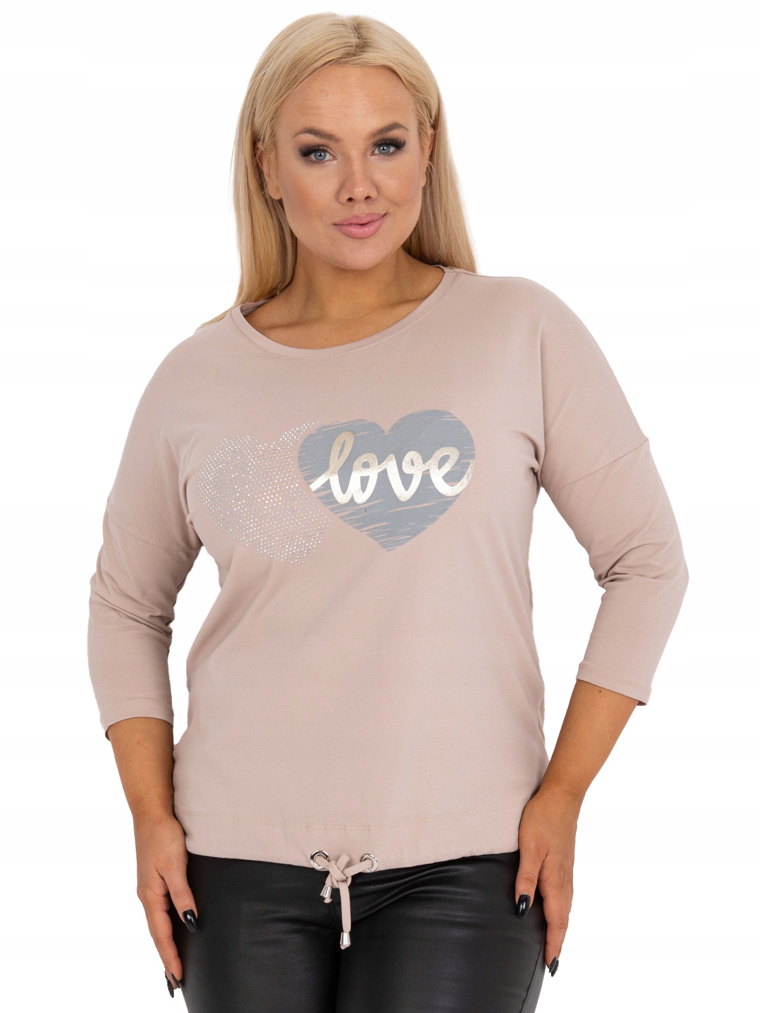 

Bluzka Plus Size z okrągłym dekoltem rękaw 3/4