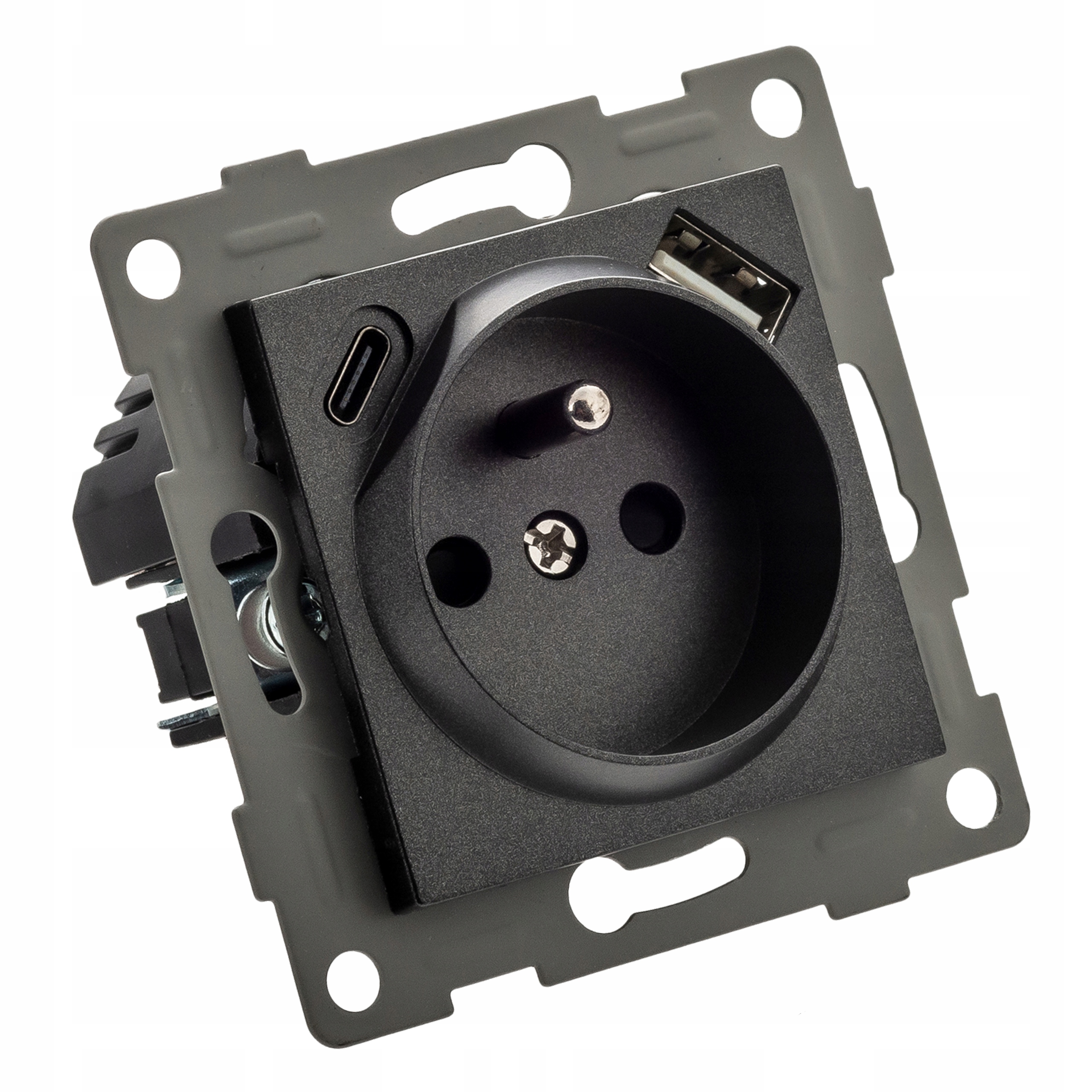 Gniazdko pojedyncze SZKLANE FI60 KONTAKT z BOLCEM do ramek CZARNE + USB C