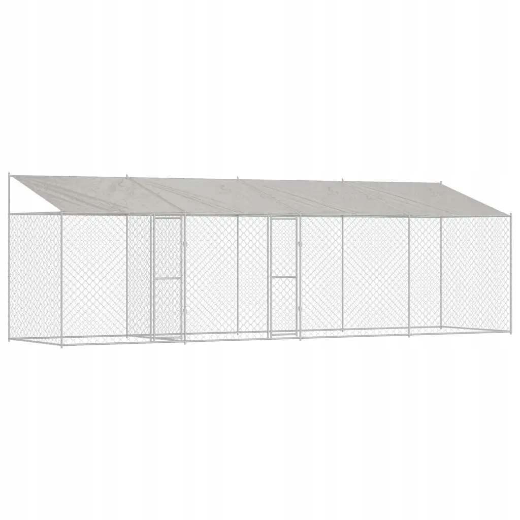 Klec pro psa s velkou kovovou střechou 800x200x258 cm Stříbrná