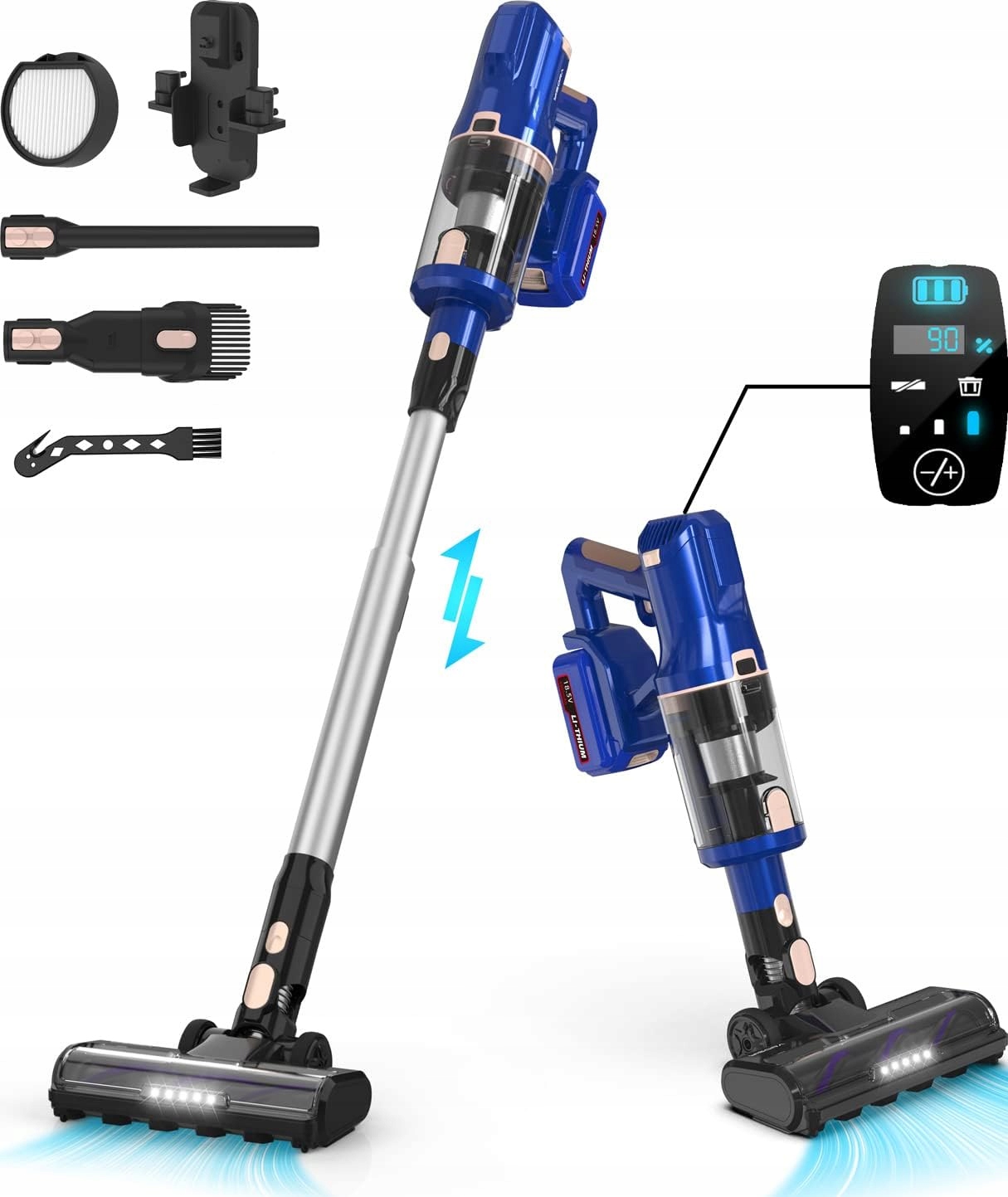 Odkurzacz bezprzewodowy Led Eco 6w1 Yisora V112 300W 45000 Pa Led