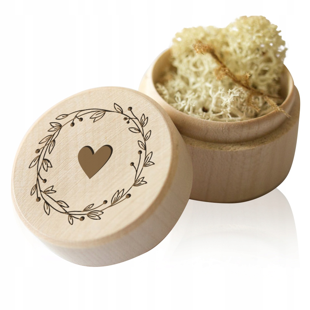 Pudełko z grawerem SERCE biały mech na obrączki pierścionek ślub zaręczyny