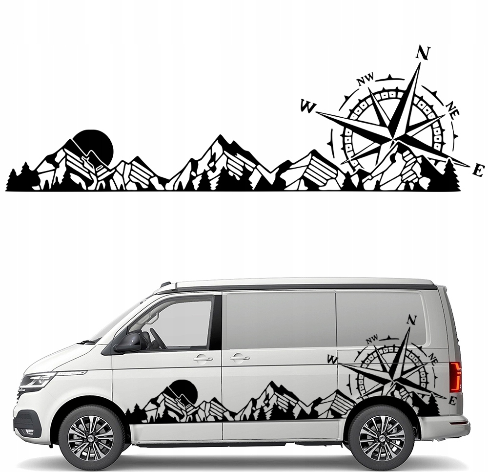 Samolepka Grafika na karavan auto Horské Pásmo Kompas Růže Větrů 80x261