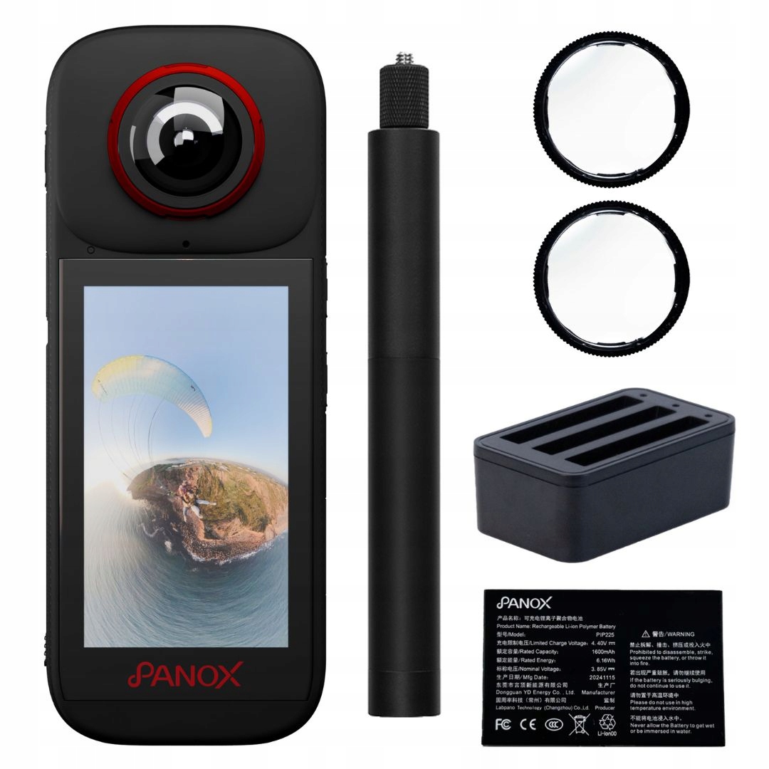 Zestaw Kamera sferyczna 360 do vlogów 5.7K Gps Panox V3 72mpx Akcesoria