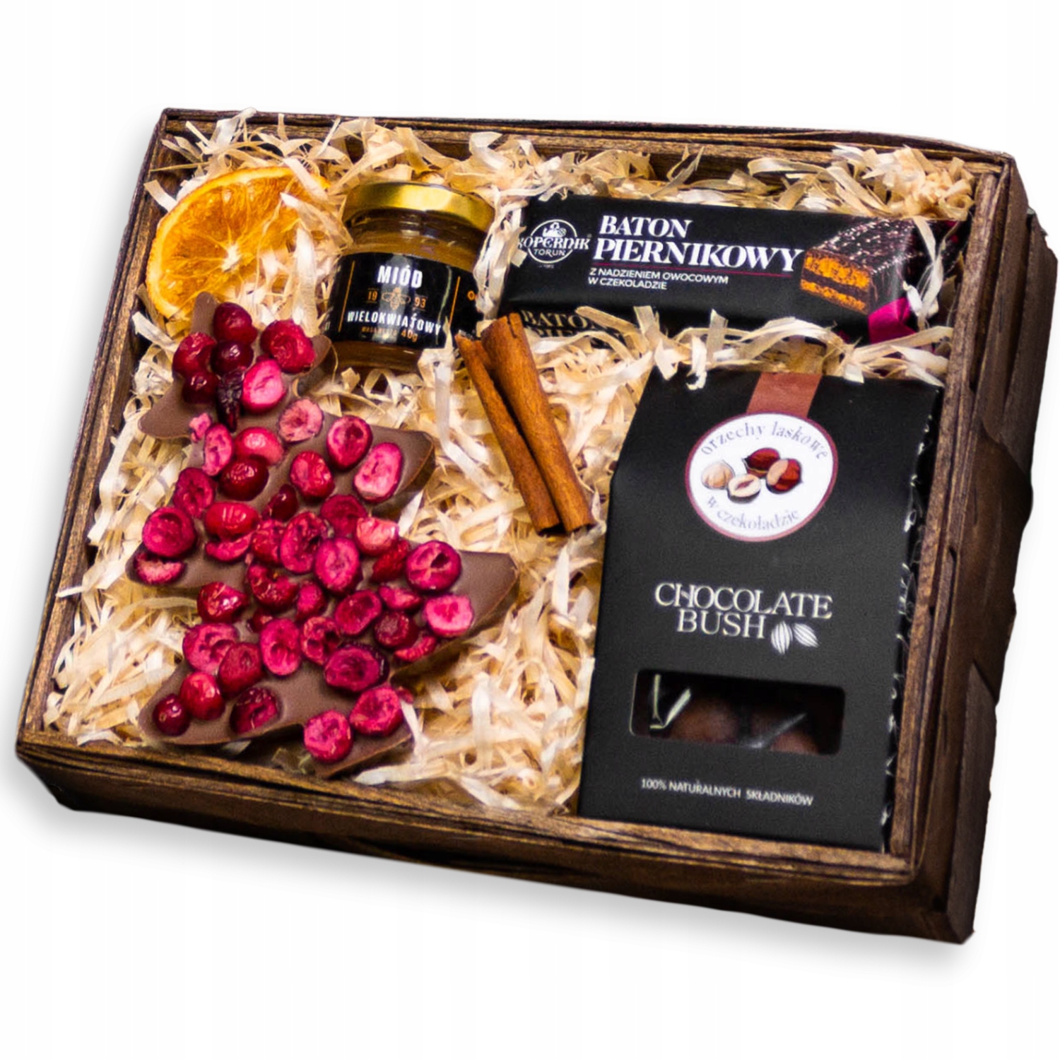 Levně Vánoční dárkový koš Dárek s ořechy, medem a čokoládou s ovocem