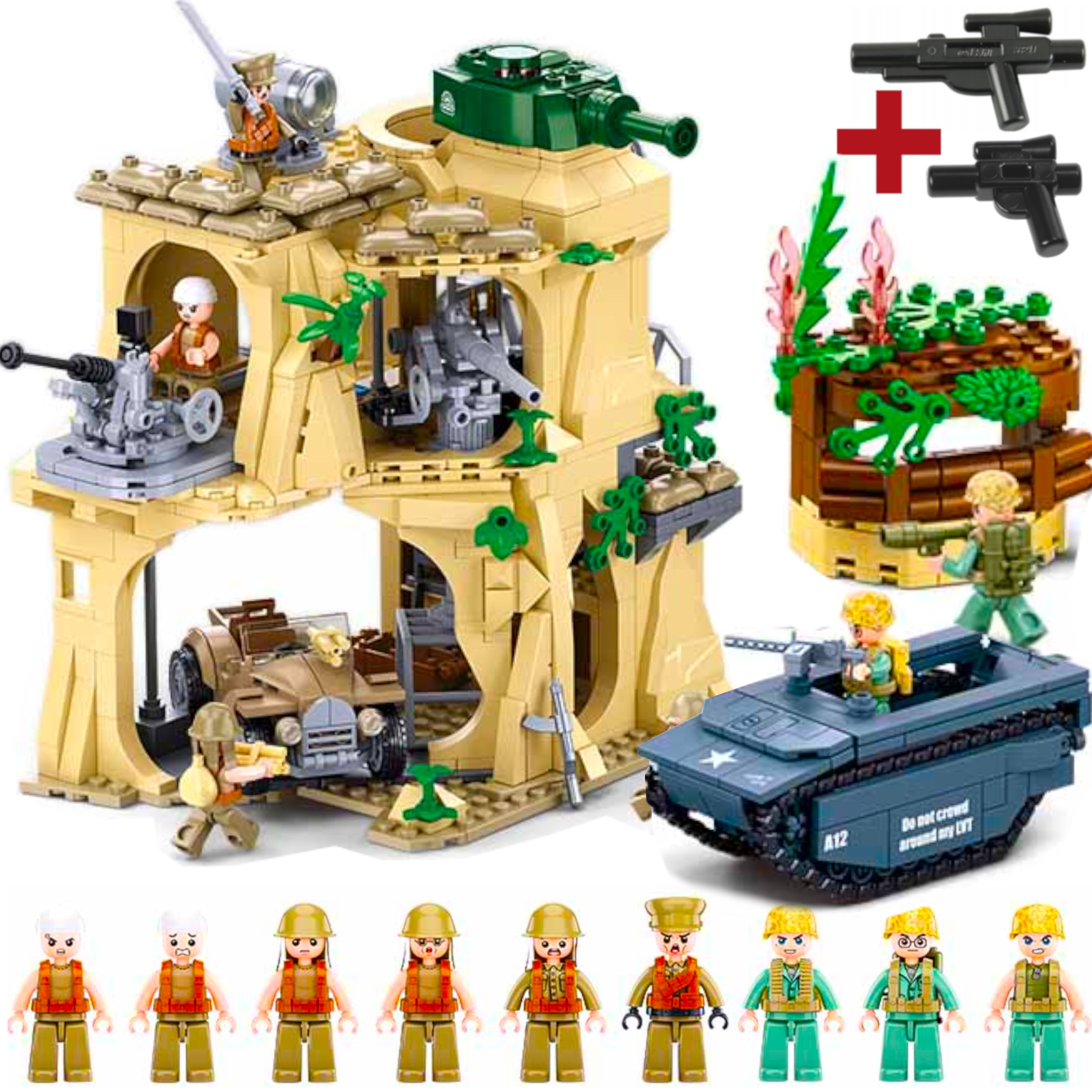 Stavebnice Bitva O Iwo Jimu maketa Vojsko 9 Figurek Tank Barka Lego Zbraň